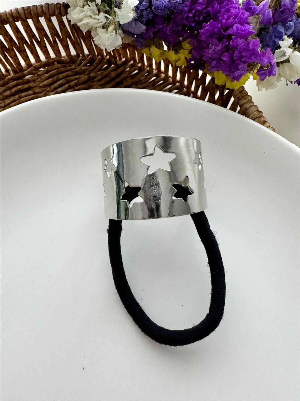 Silver Yıldız Desenli Metal ve Lastik Toka