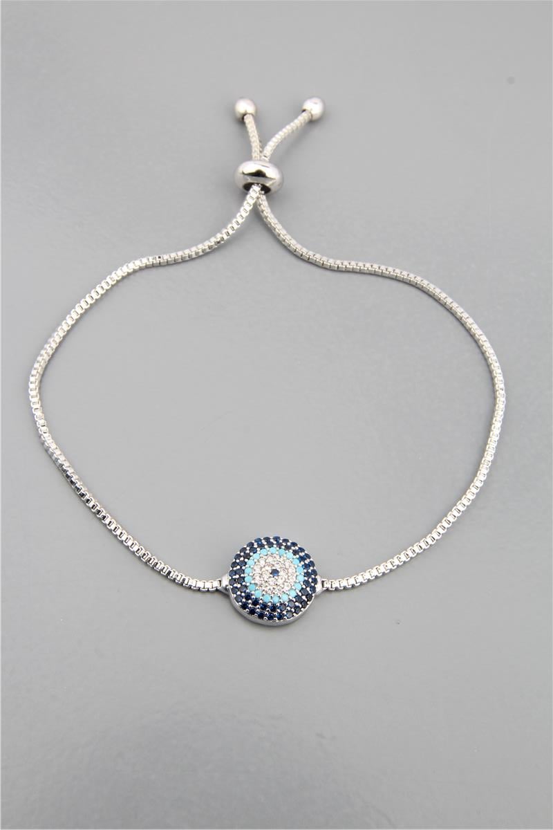 Silver Zirkon Nazar Top Asansörlü Bileklik