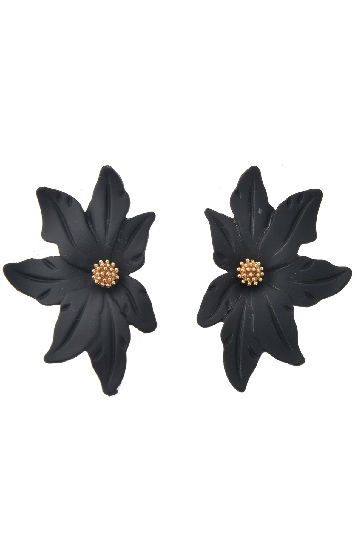 Siyah Yarım Çiçek Küpe