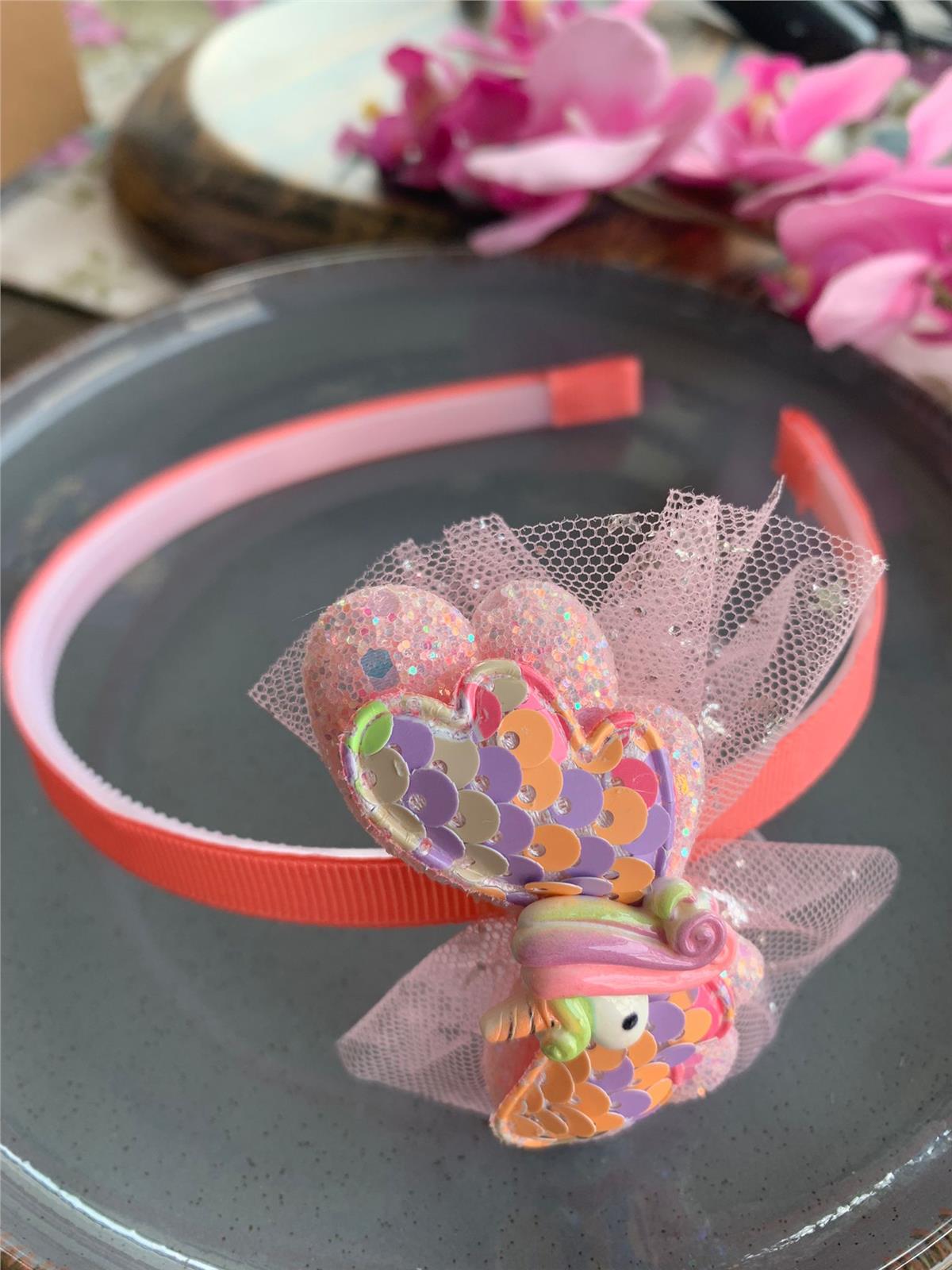 Somon Pembe Unicorn Pul ve Tüllü Taç