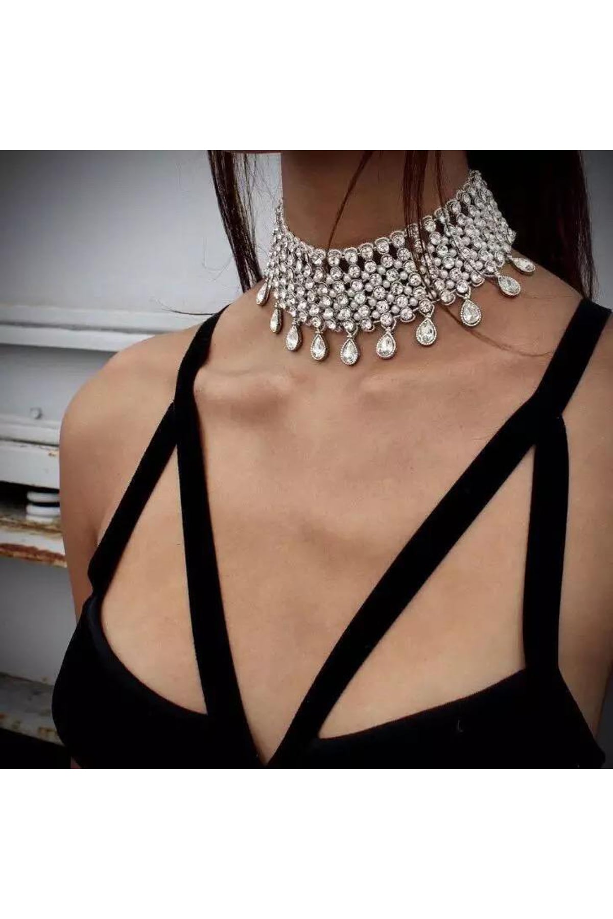 Taşlı Büyük Choker Kolye