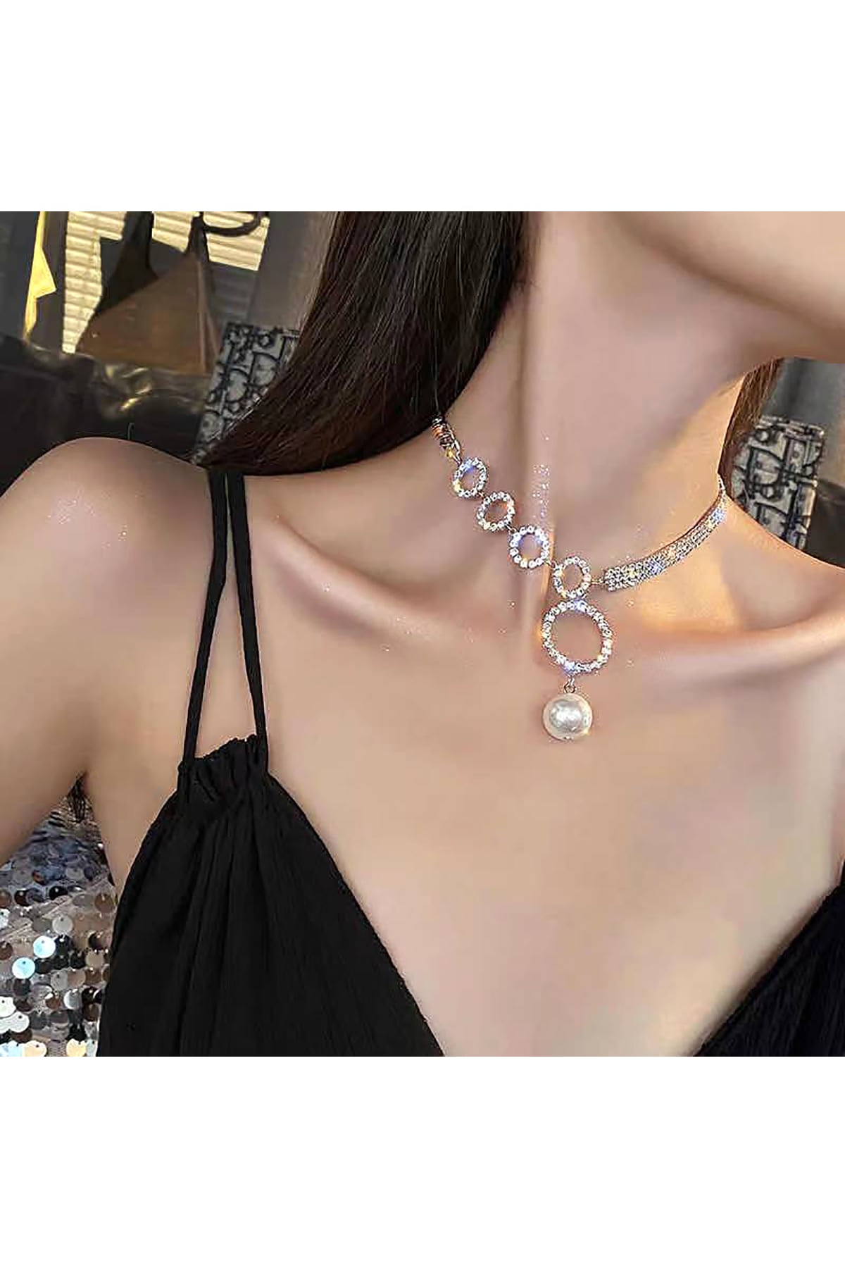 Taşlı ve İncili Choker Kolye