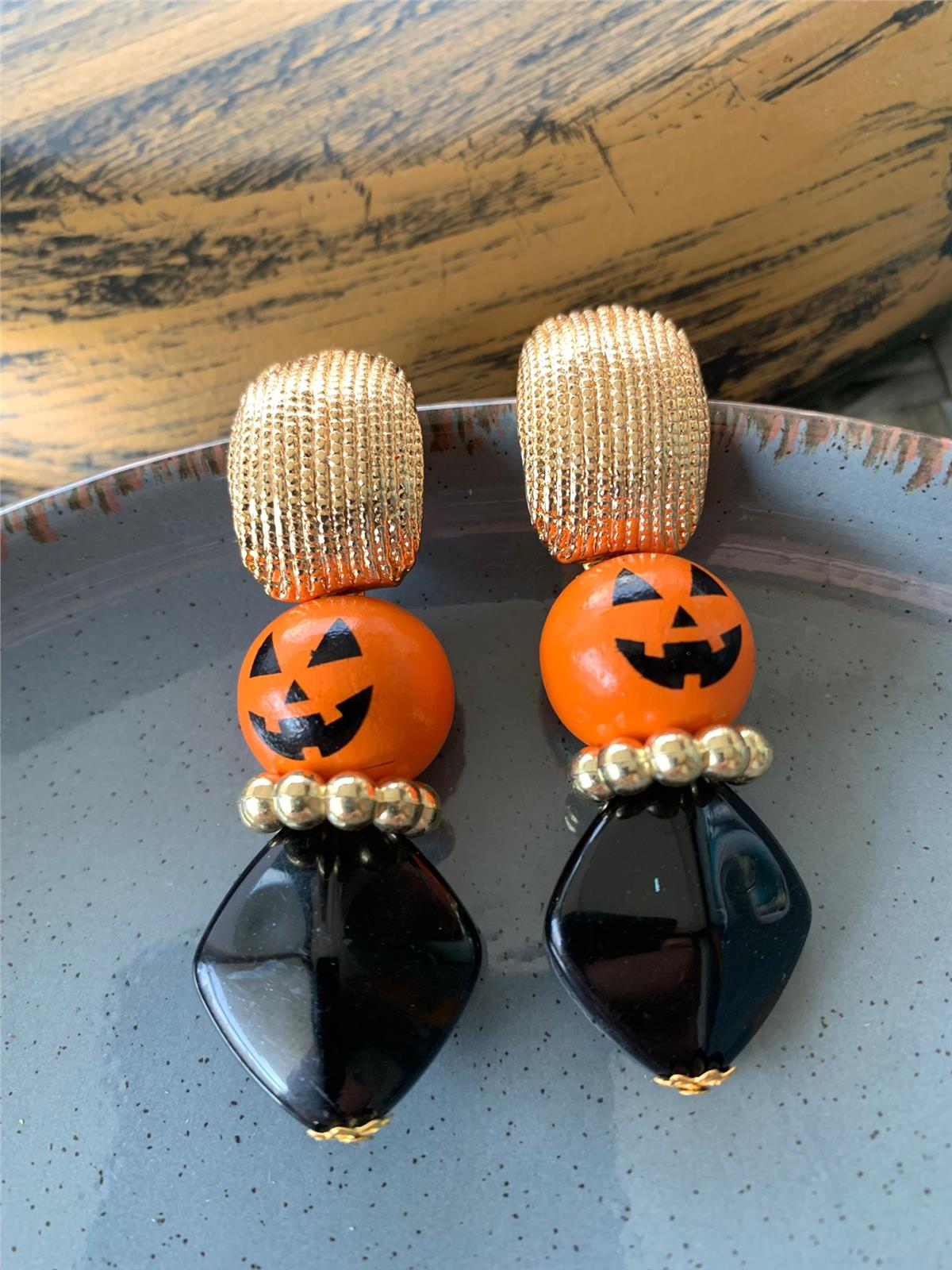 Turuncu Balkağı Halloween Tasarım Küpe