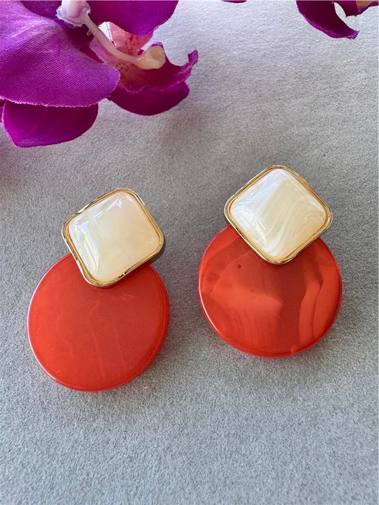 Turuncu Krem Daire Küpe