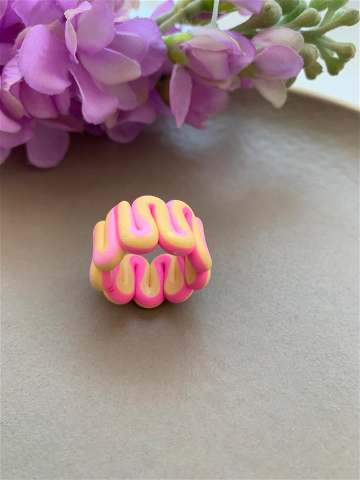 Turuncu Pembe Fimo El Yapımı Kalın Yüzük