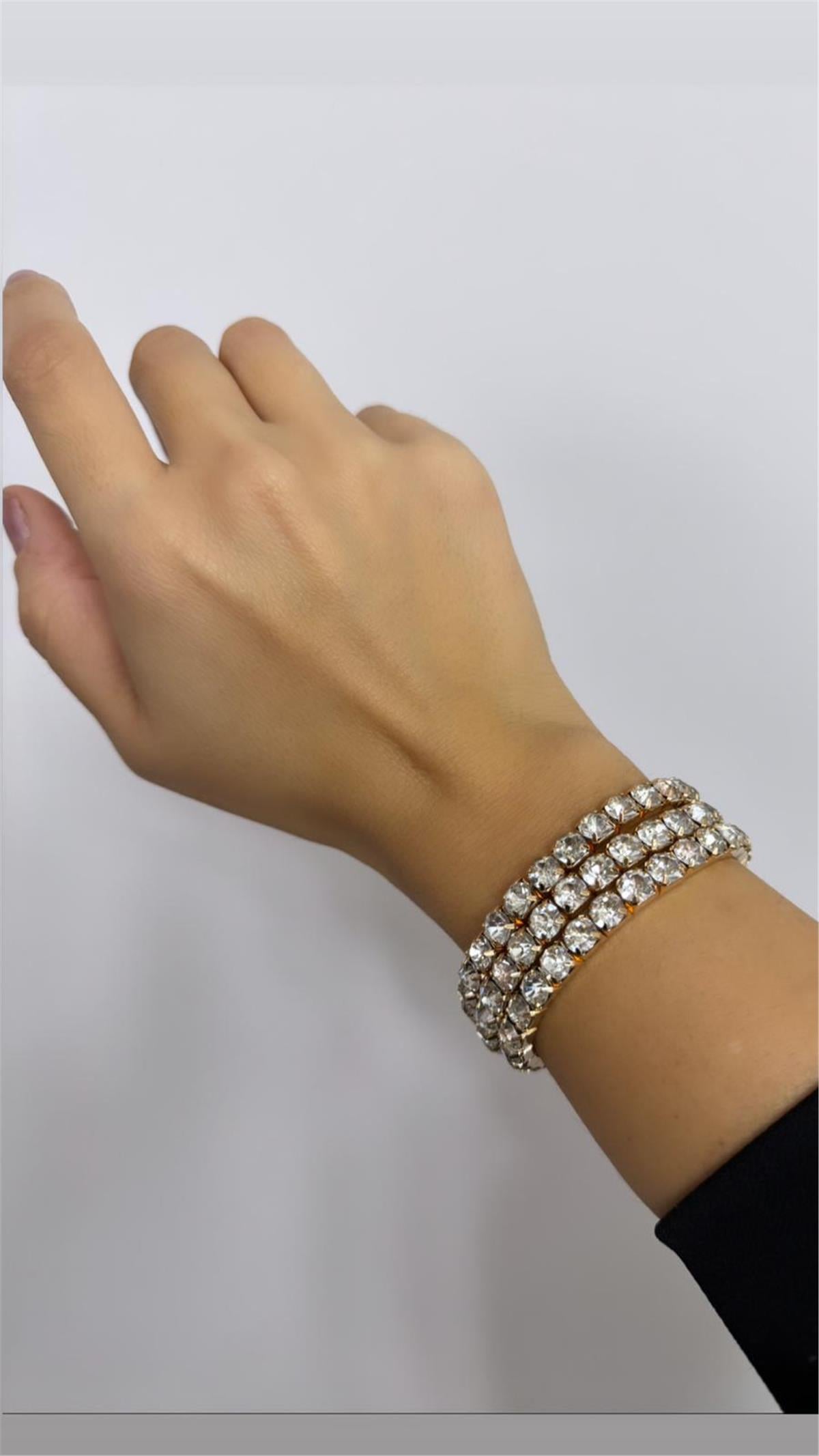 Üçlü Kristal Taşlı Gold Bileklik