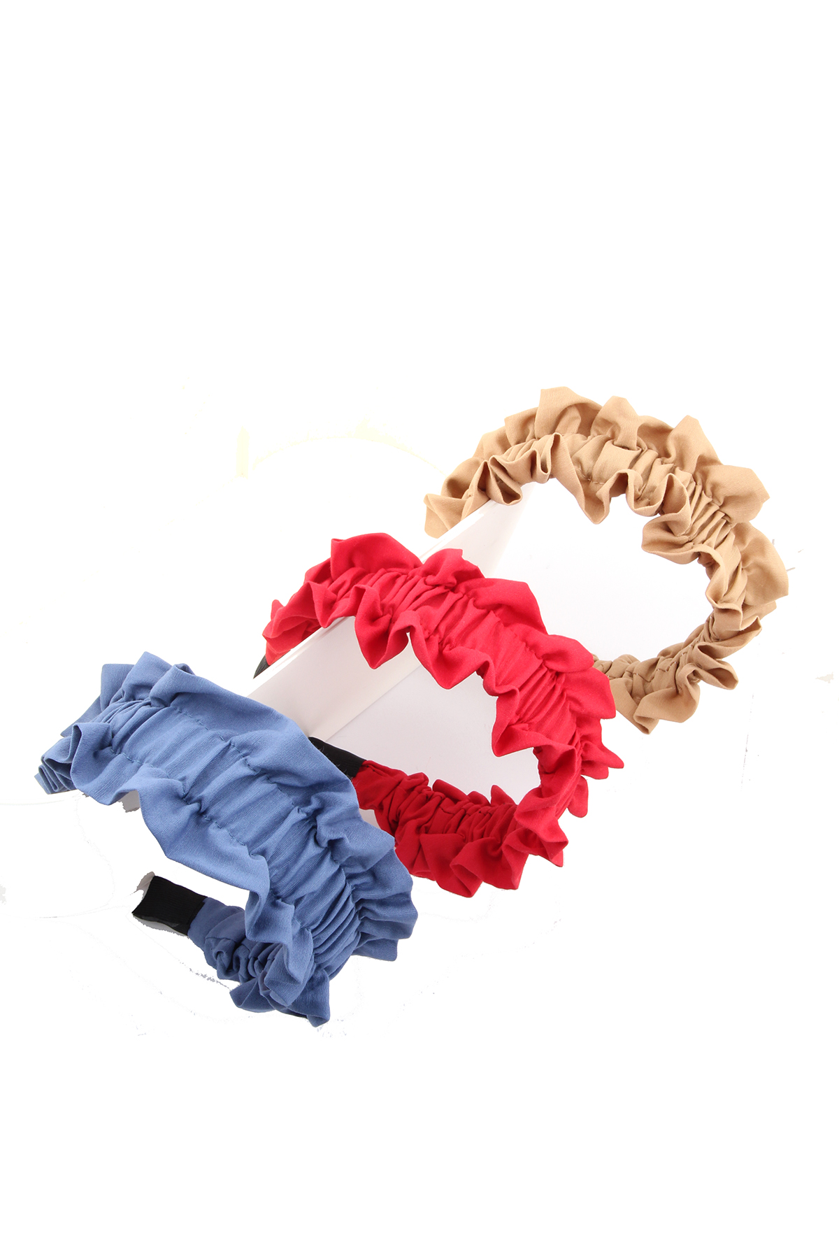 Üçlü Ruffle Kumaş Taç - Bej