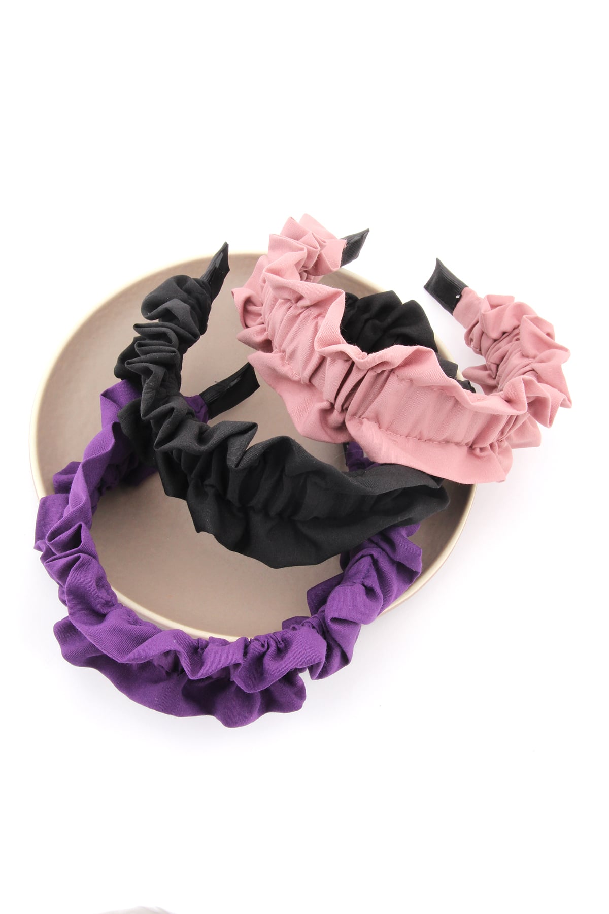 Üçlü Ruffle Kumaş Taç - Mor
