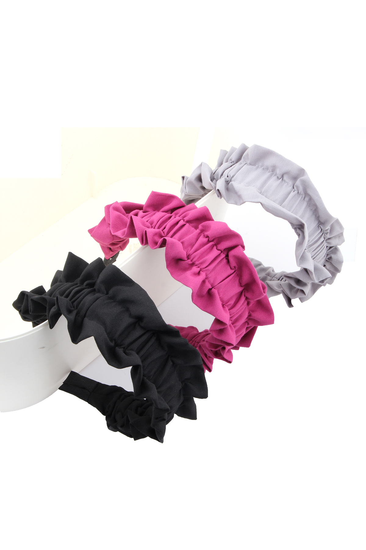 Üçlü Ruffle Kumaş Taç - Siyah