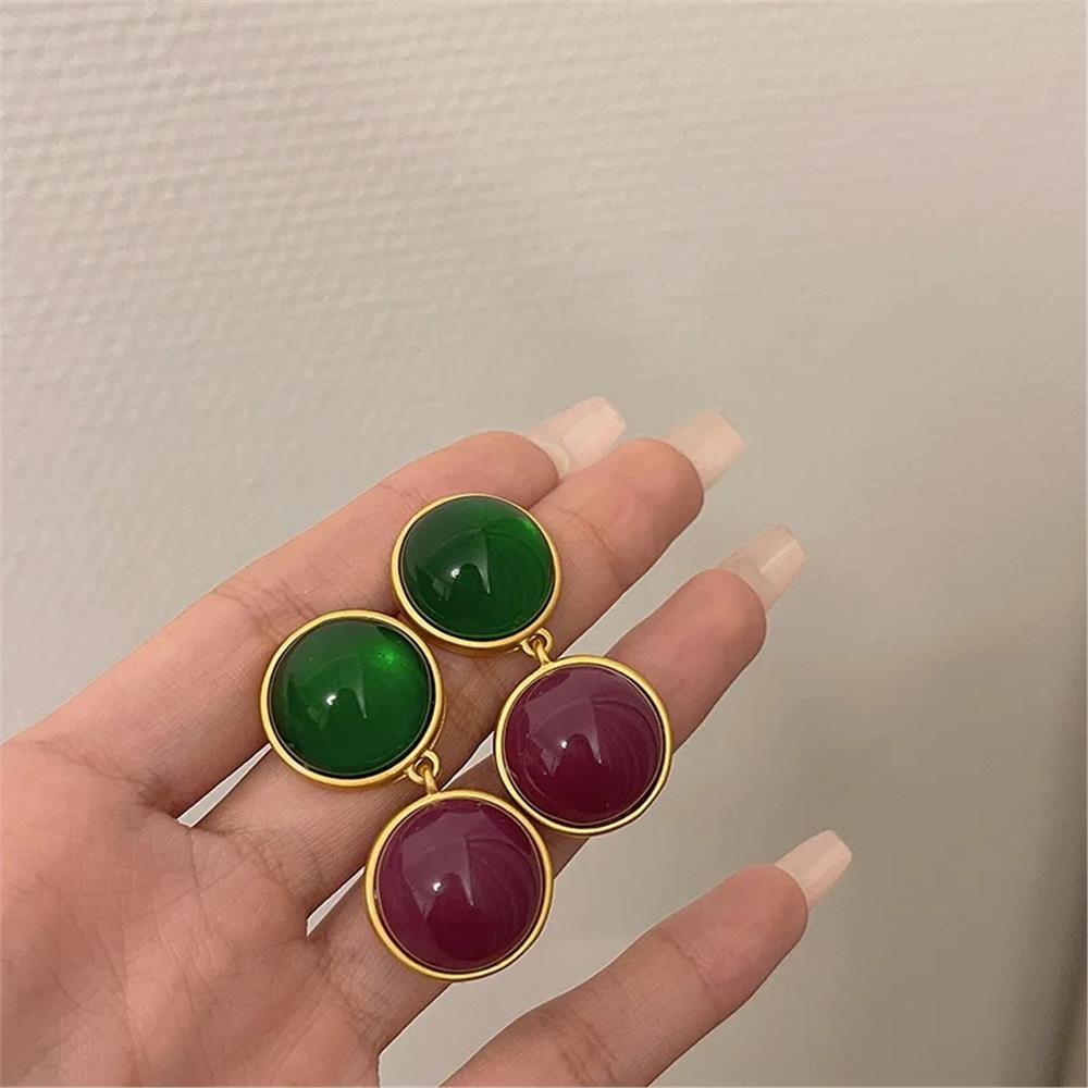 Yeşil Fuşya Taşlı Daire Küpe