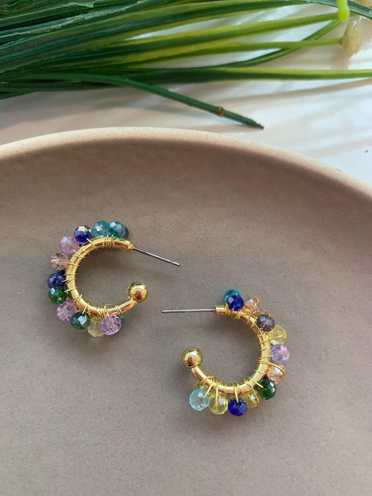 Yeşil Mavi Kristal Sarmal Küpe