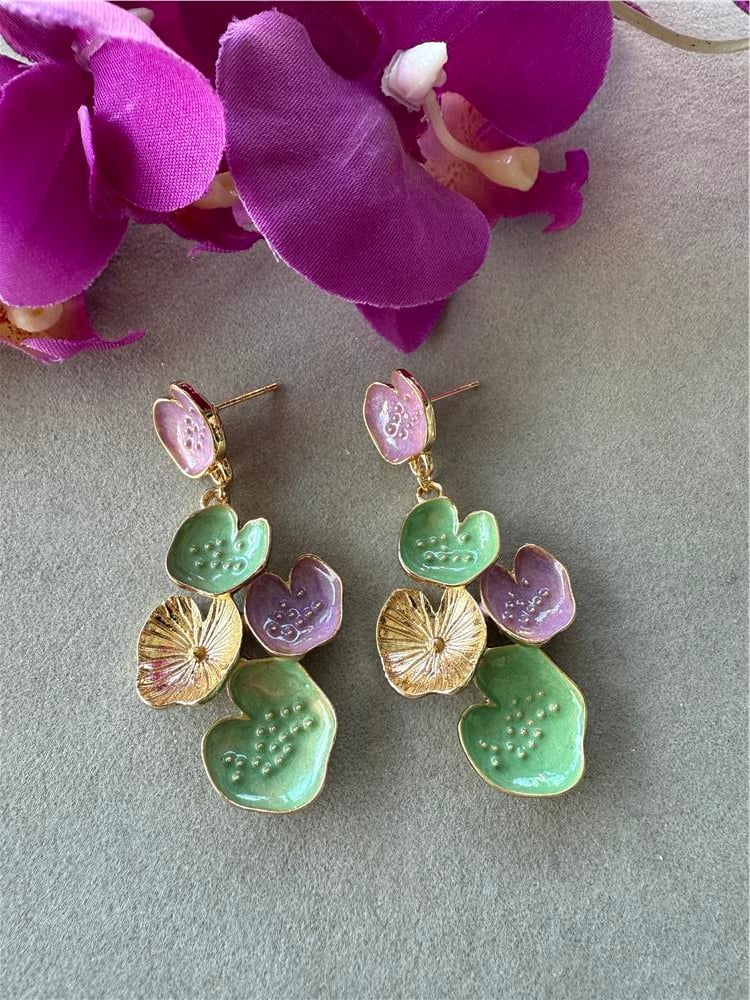 Yeşil Mor Lotus Küpe