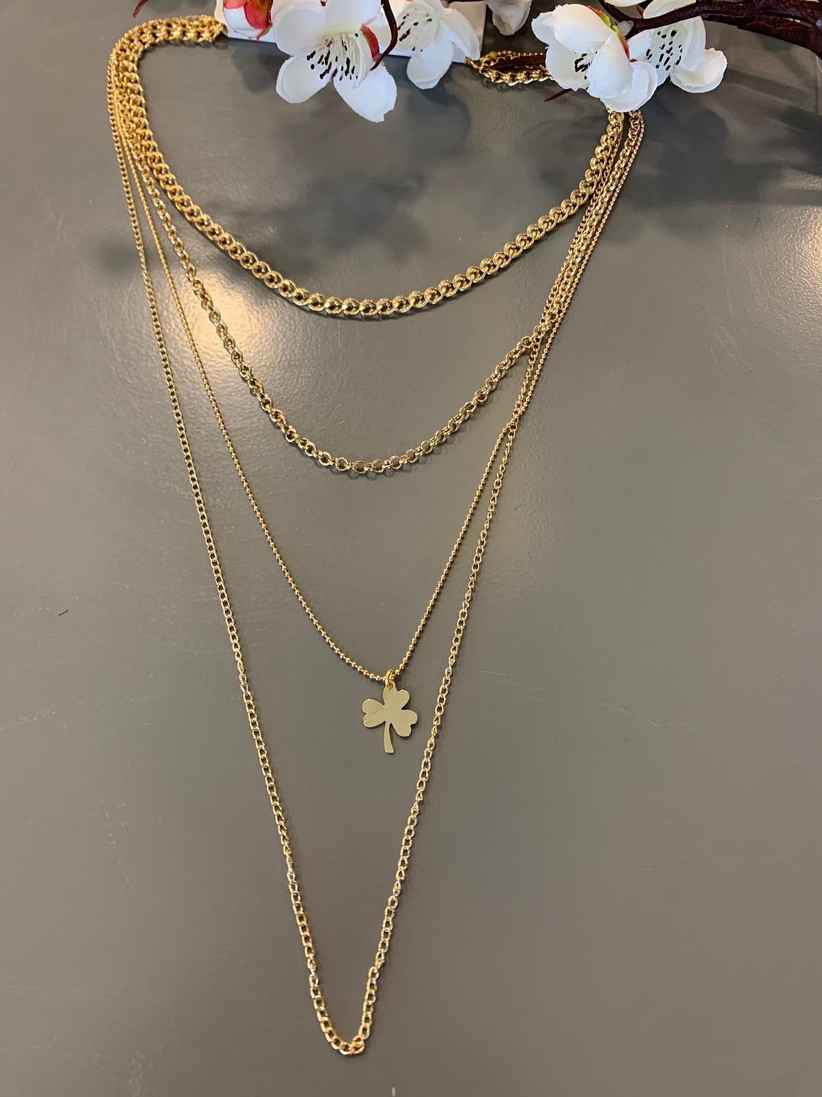 Yonca Figürlü 4 Katlı Zincir Kolye