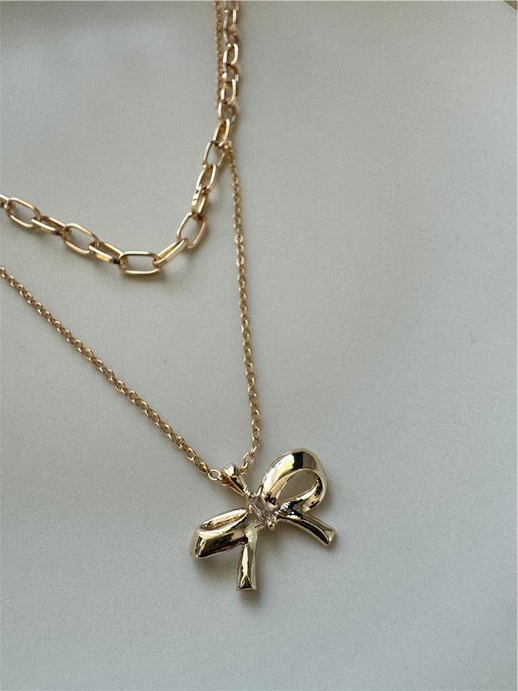 Zirkon Fiyonk Figürlü 2 Katlı Gold Kolye