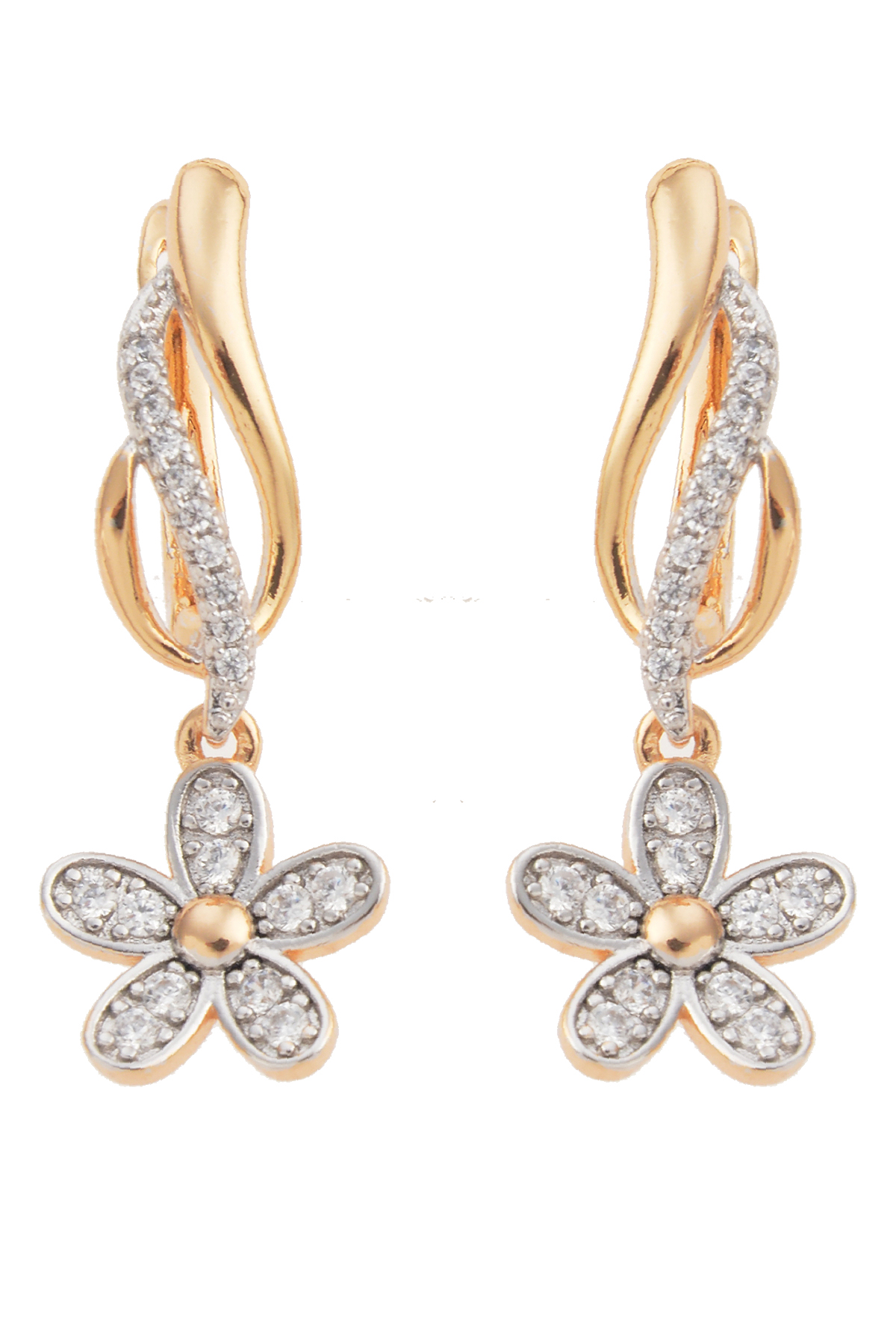 Zirkon Taşlı Gold Çiçek Küpe