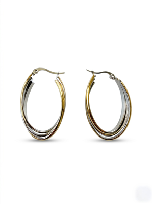 Gold Silver Çelik Oval Halka Küpe