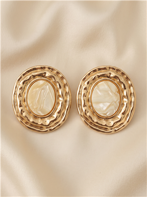 Krem Gold Çerçeveli Büyük Oval Küpe