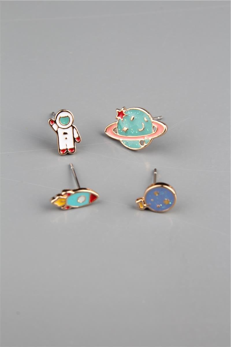 4 Lü Mini Astronot ve Gezegen Küpe