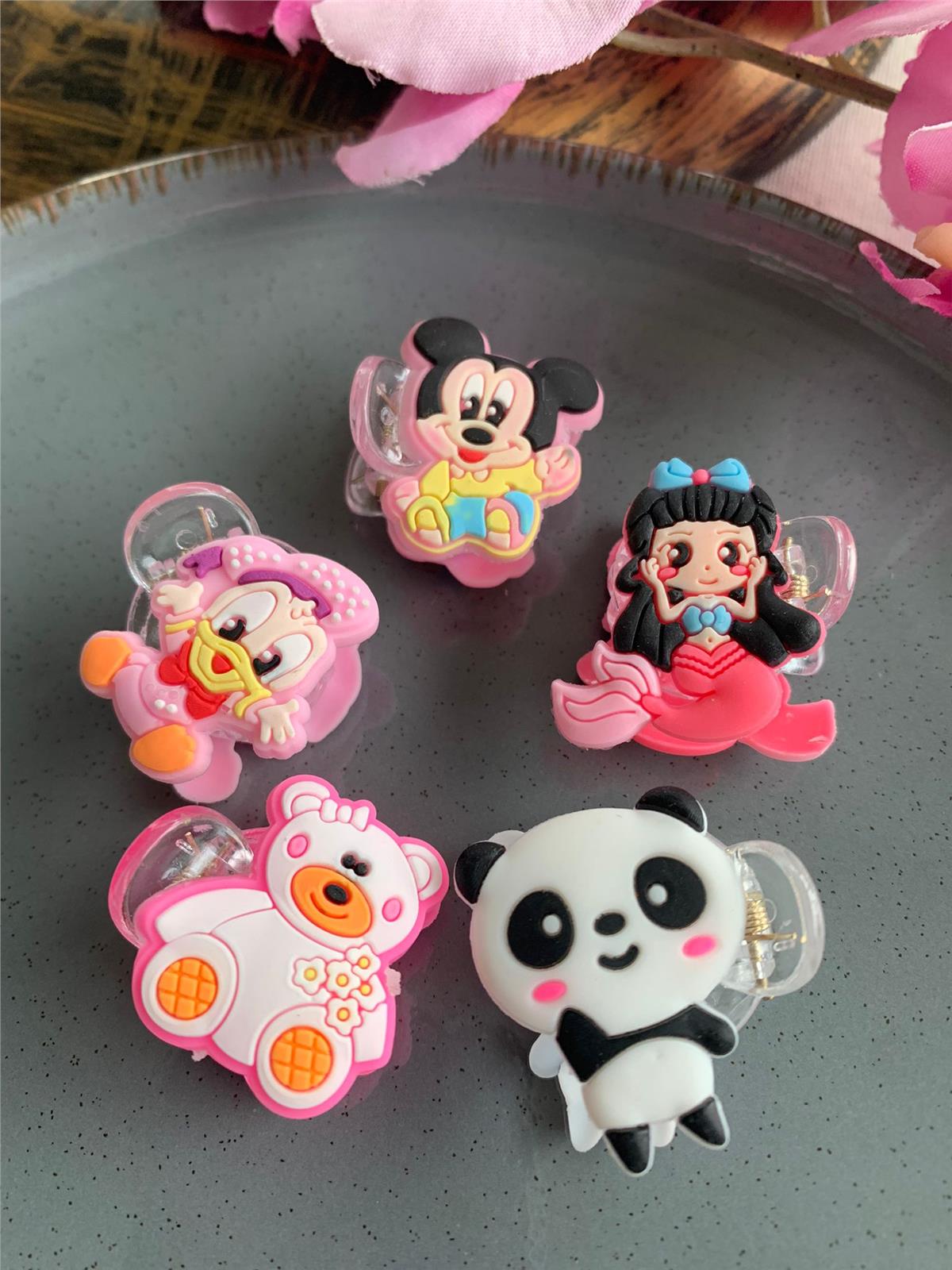 5li Sevimli Karakterler Küçük Mandal Toka Seti