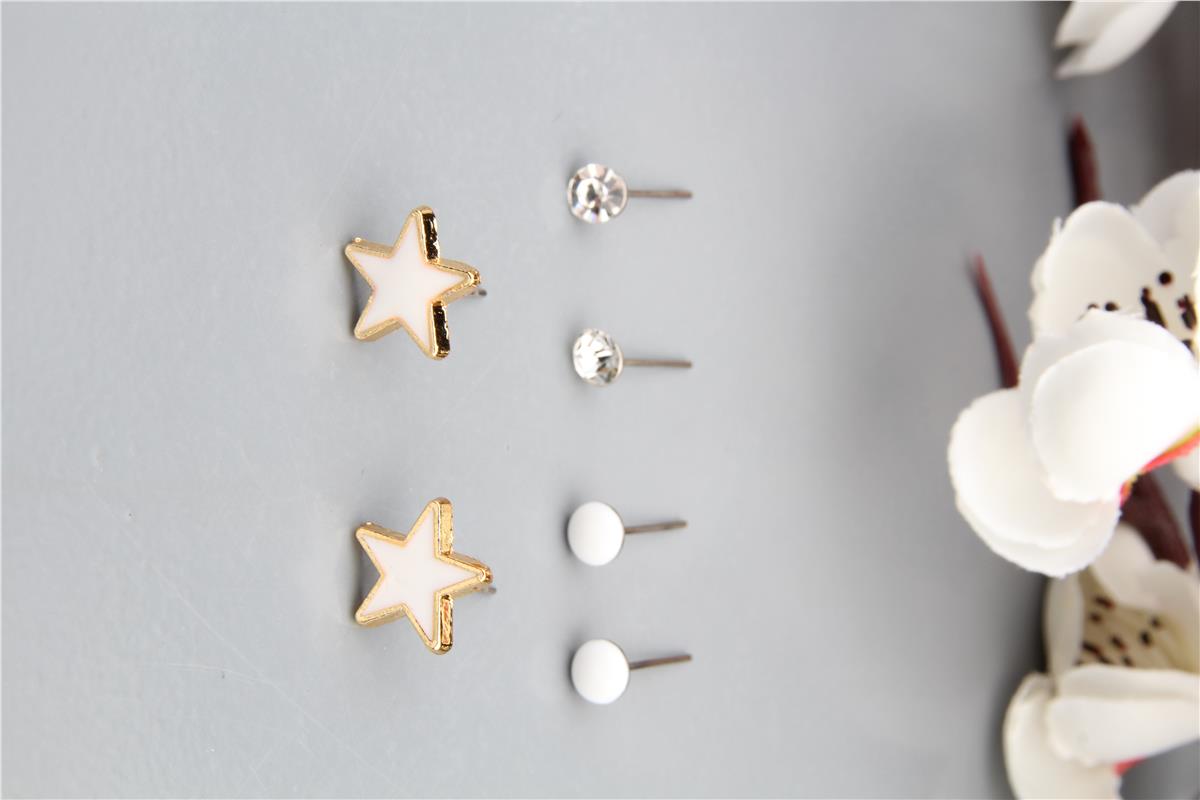 6 Lı Beyaz Yıldız Küpe Seti