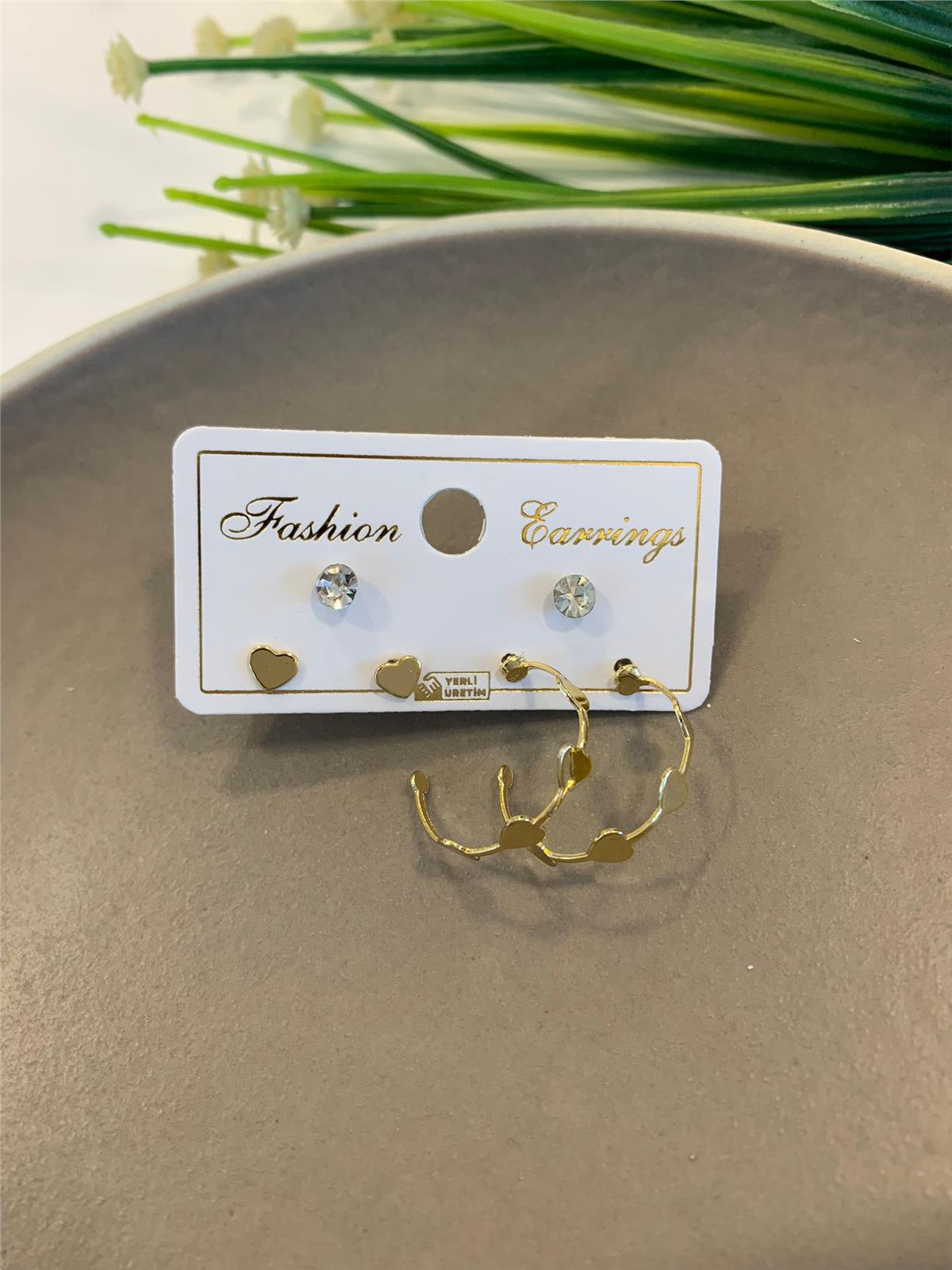 6 Lı Kalpli Halka Küpe Seti