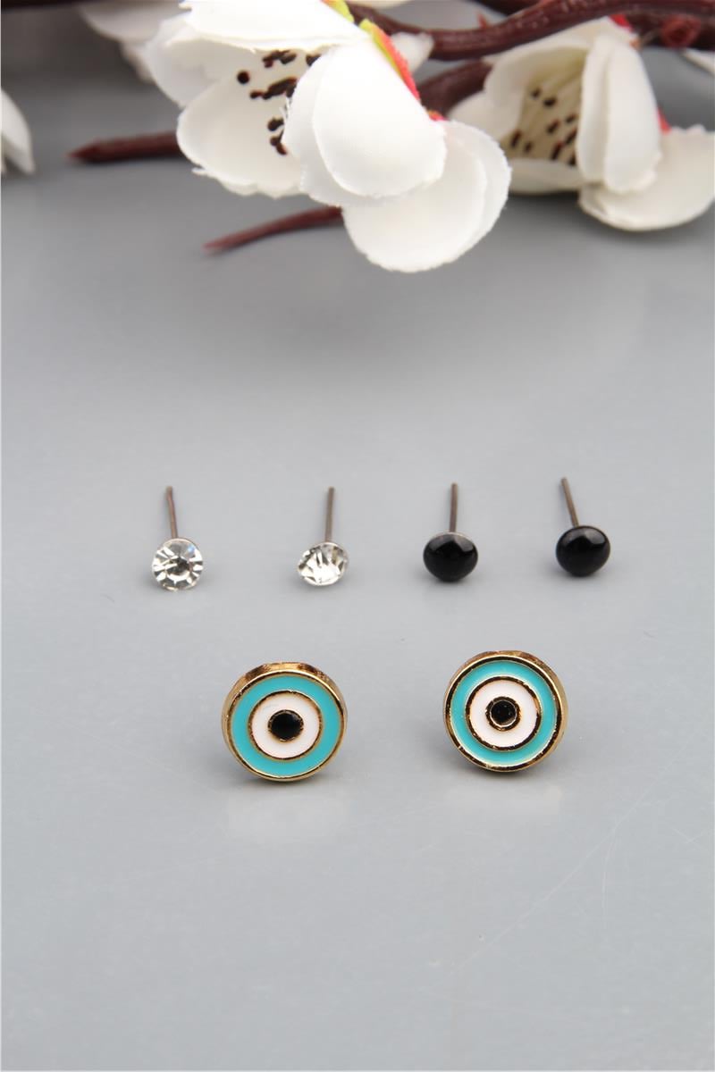 6 Lı Nazar Boncuğu Küpe Seti