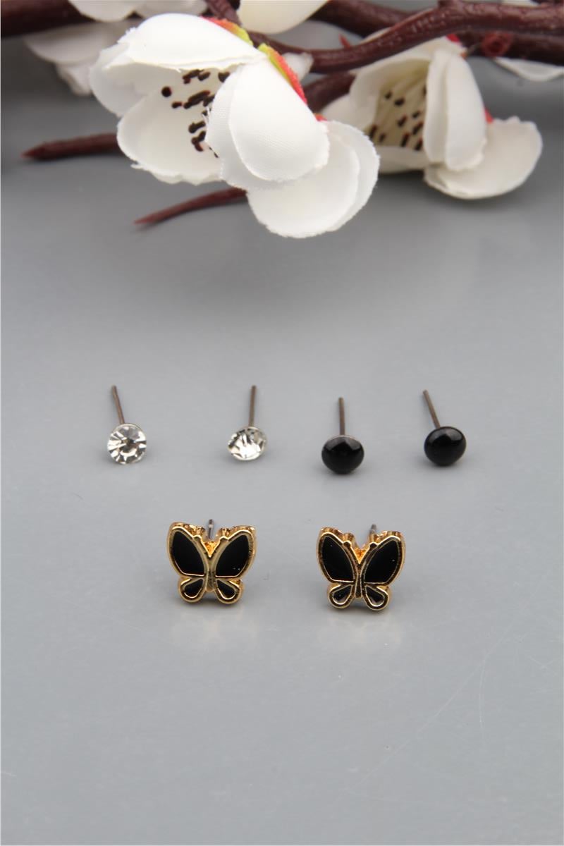 6 Lı Siyah Kelebek Küpe Seti