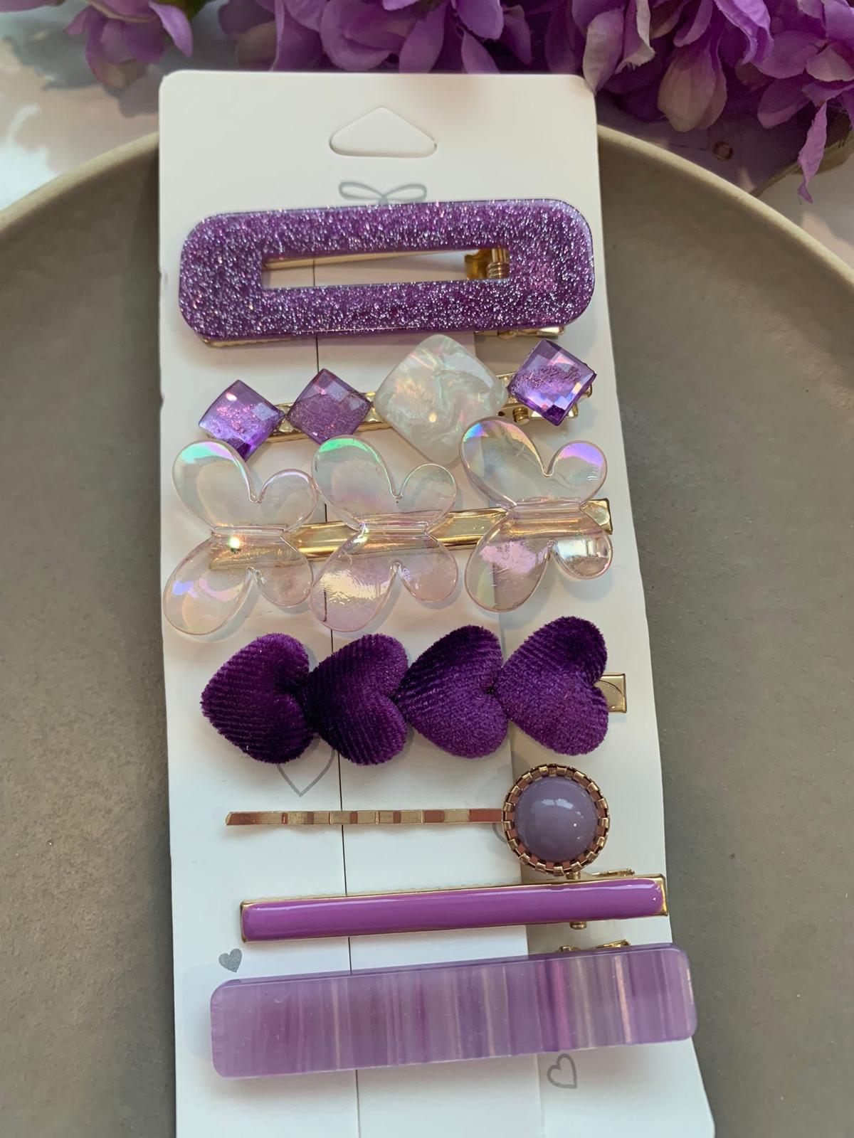 7li Mor Kelebek ve Kalp Toka Seti