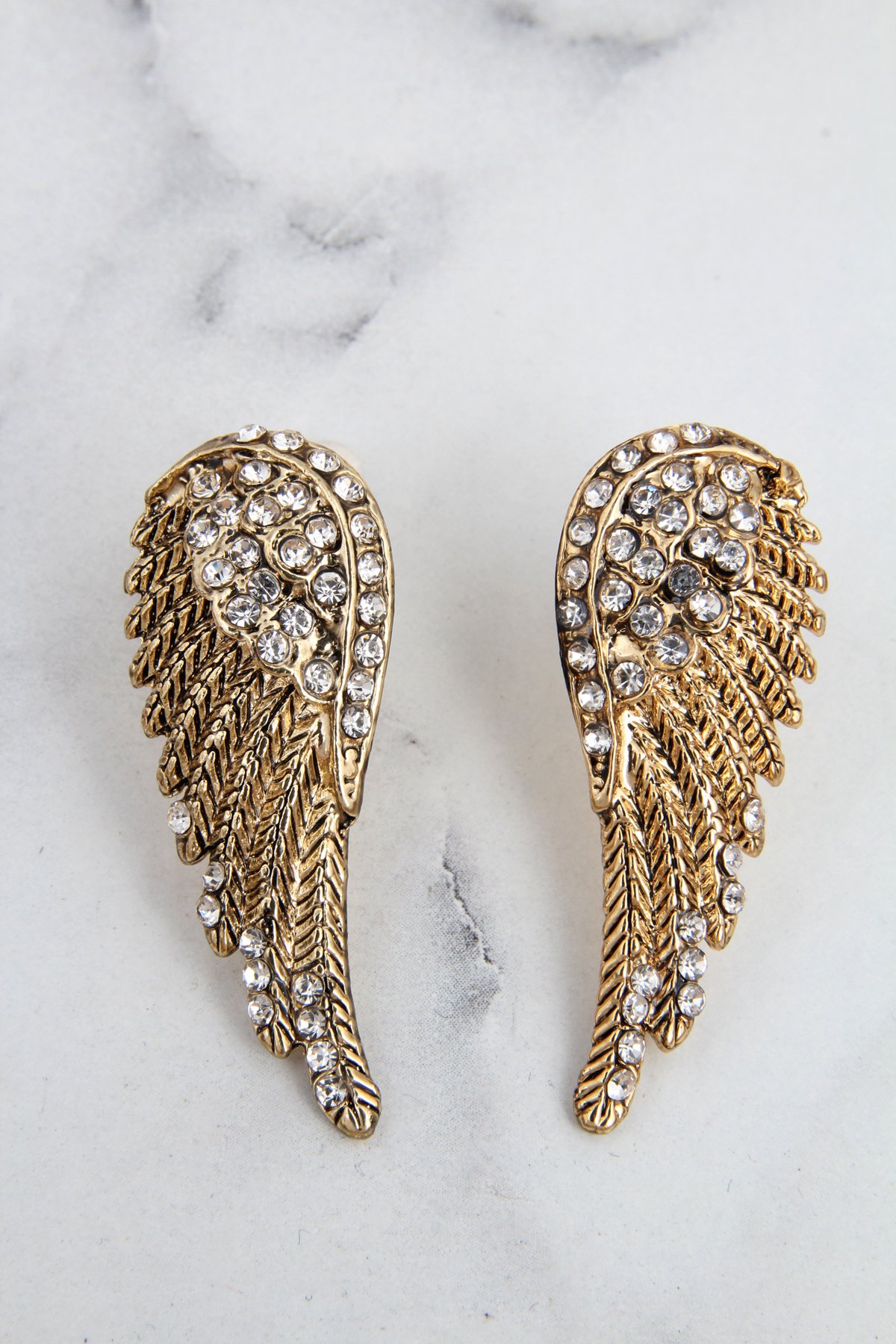 Antik Gold Taşlı Kanat Küpe