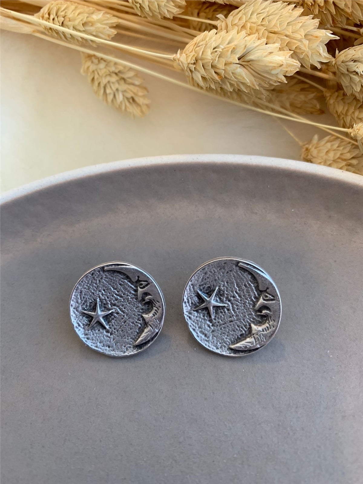 Antik Silver Ay Yıldız Küpe
