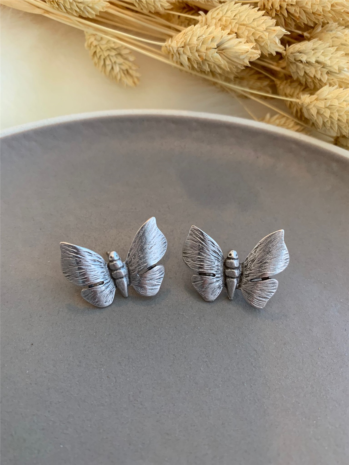 Antik Silver Kelebek Küpe