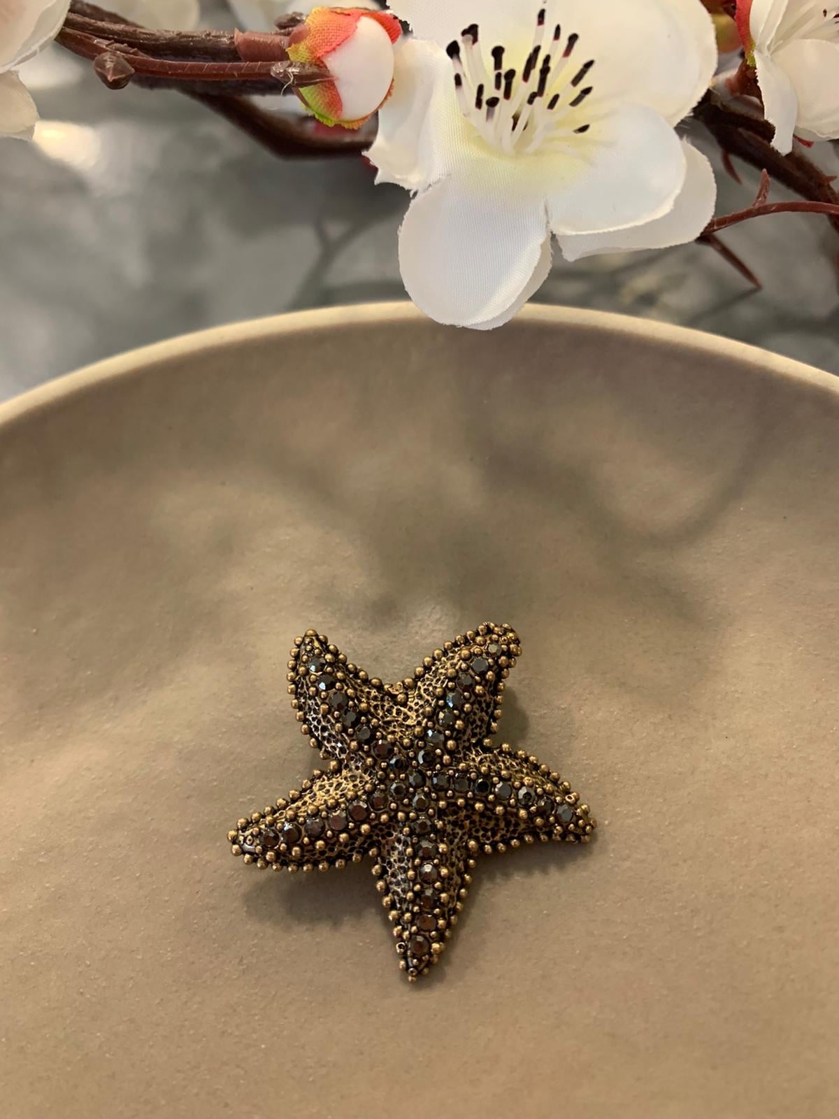 Antrasit Kristalli Bronz Deniz Yıldızı Broş