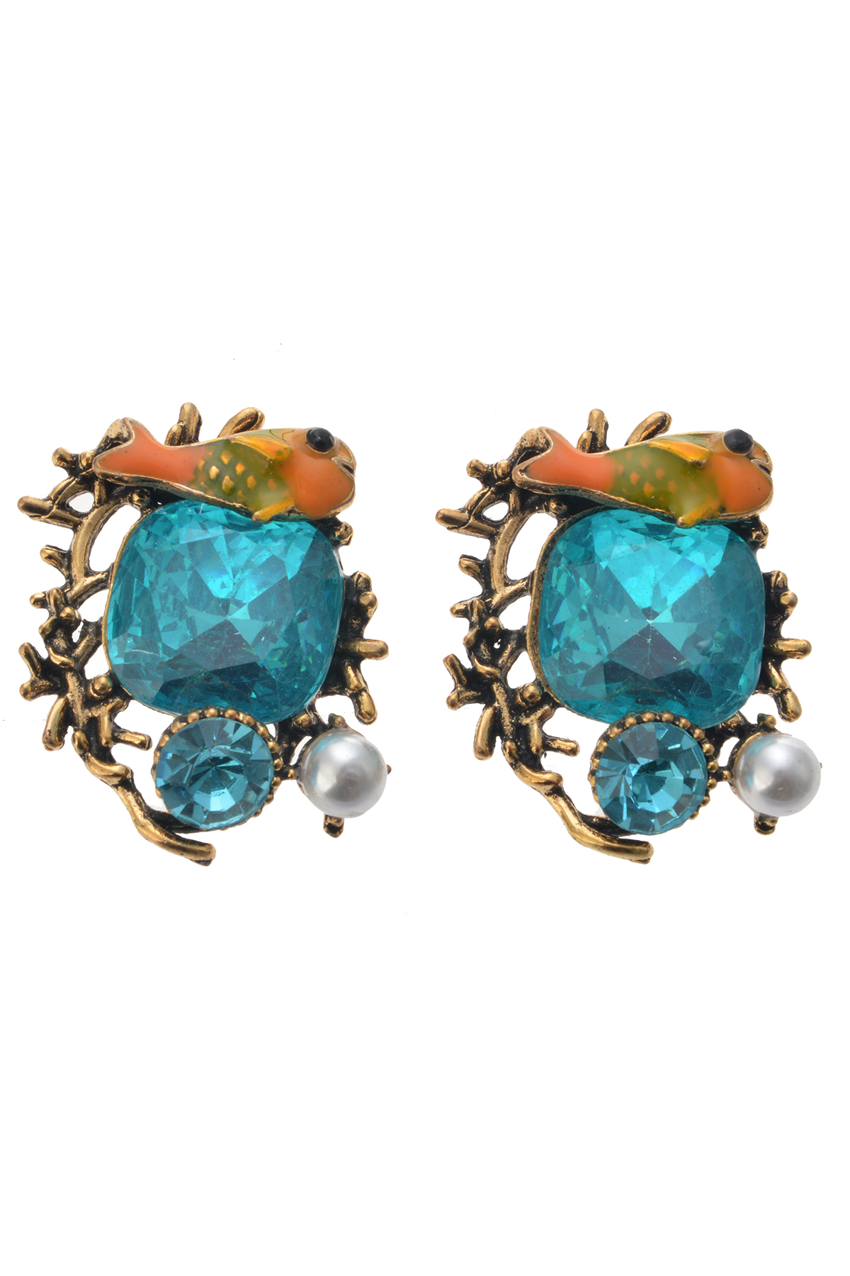 Balık Figürlü Mavi Taşlı Küpe