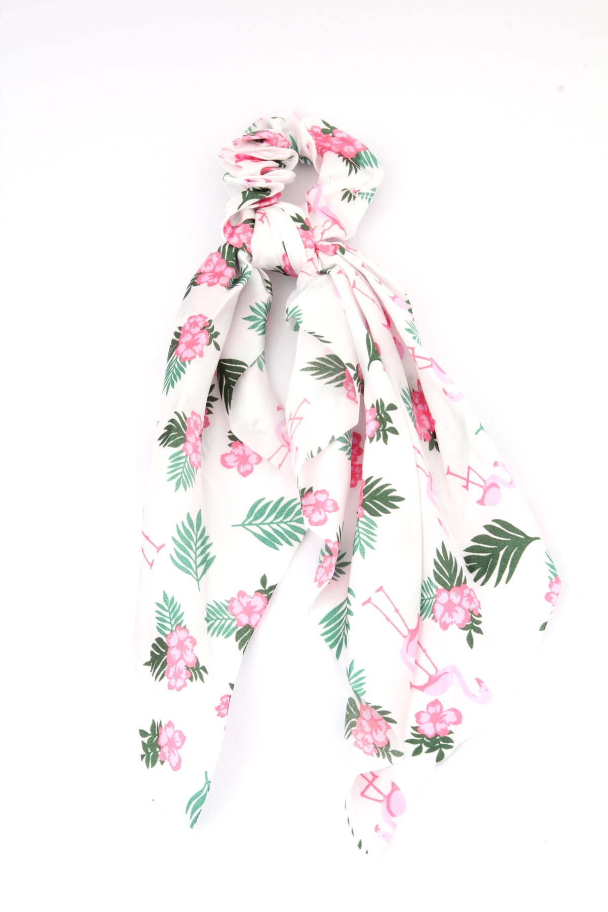 Beyaz Flamingo Desenli Scrunchie Fular Toka