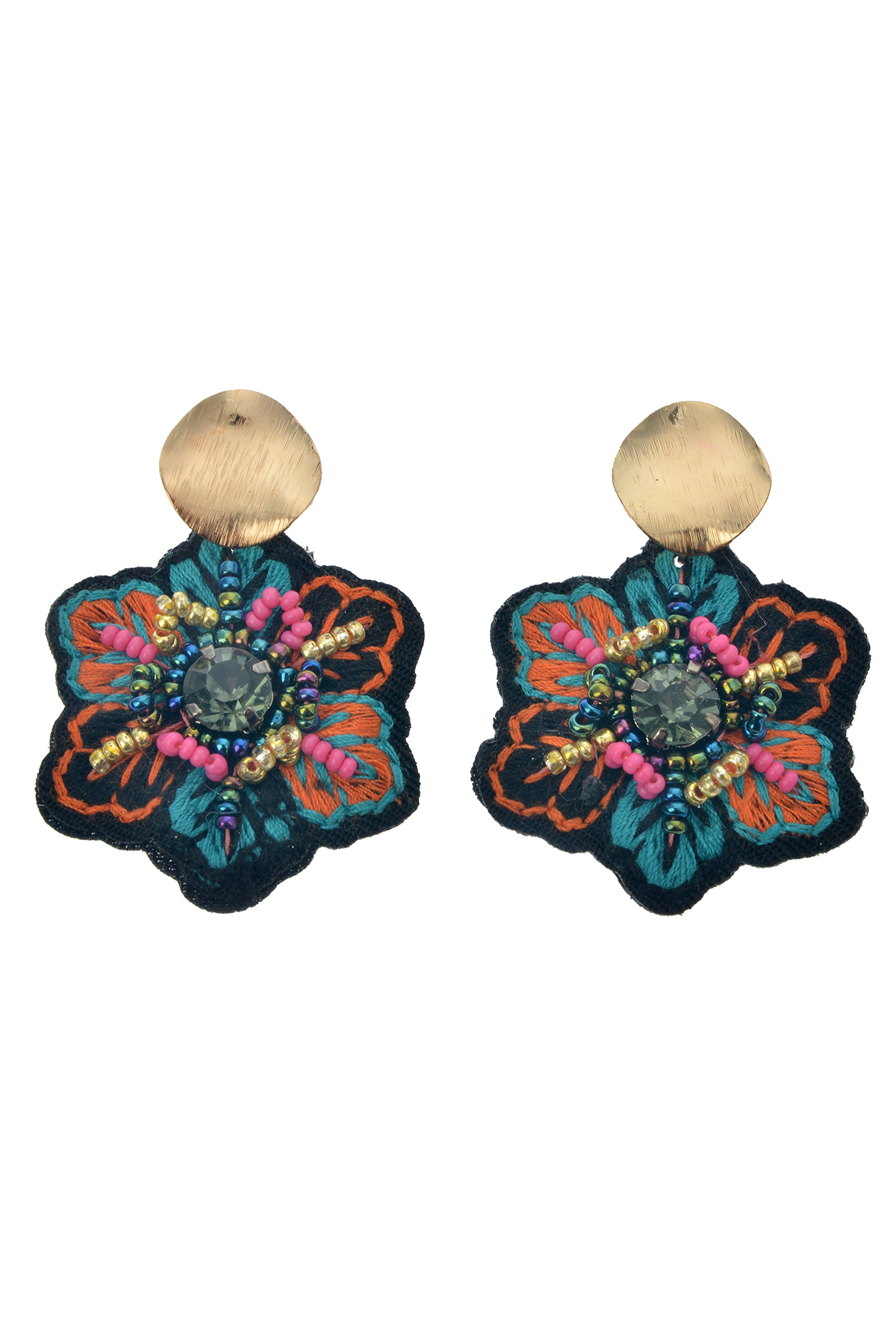 Boncuk İşlemeli Çiçek Küpe