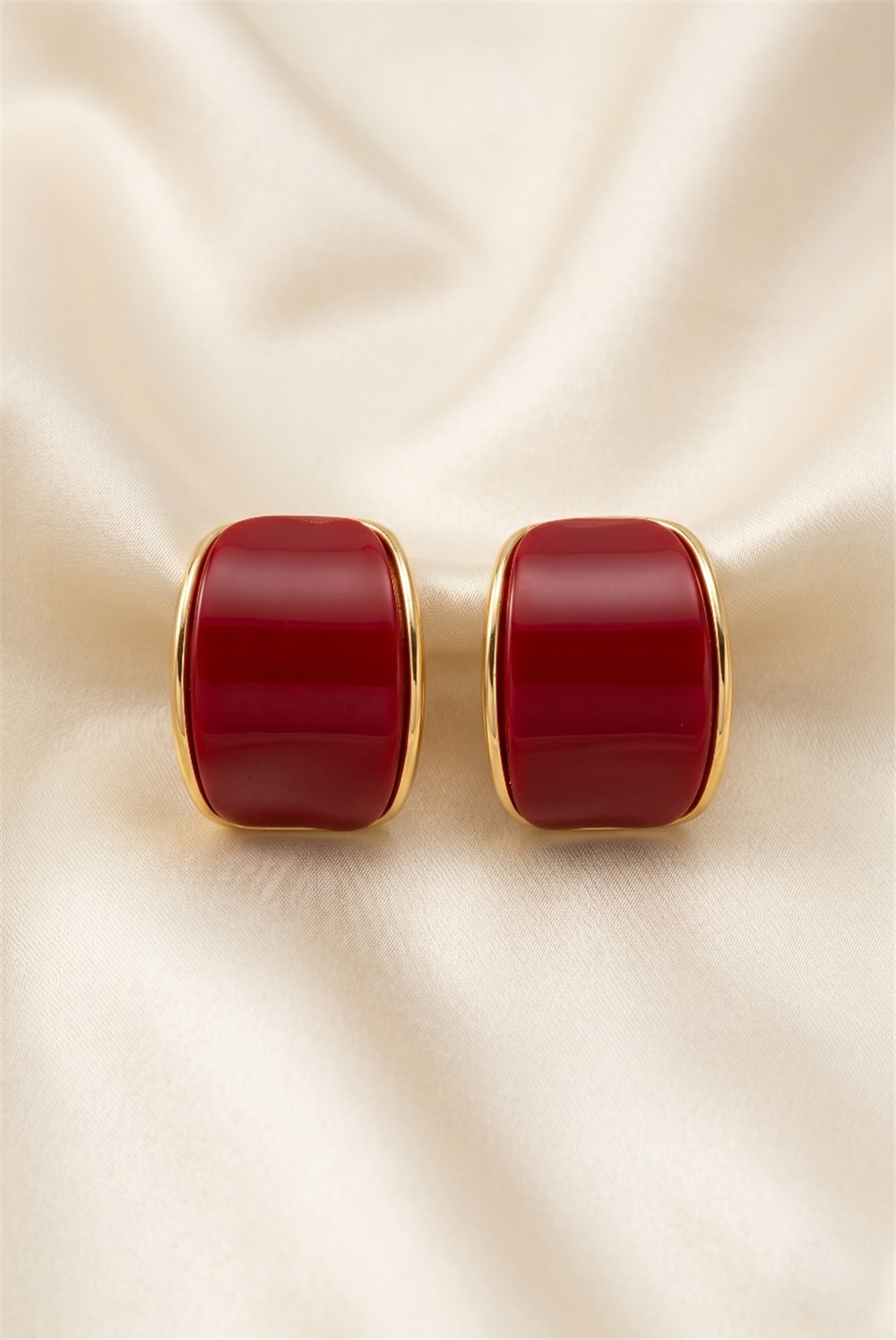 Bordo Gold Rengi Çerçeveli Dikdörtgen Küpe