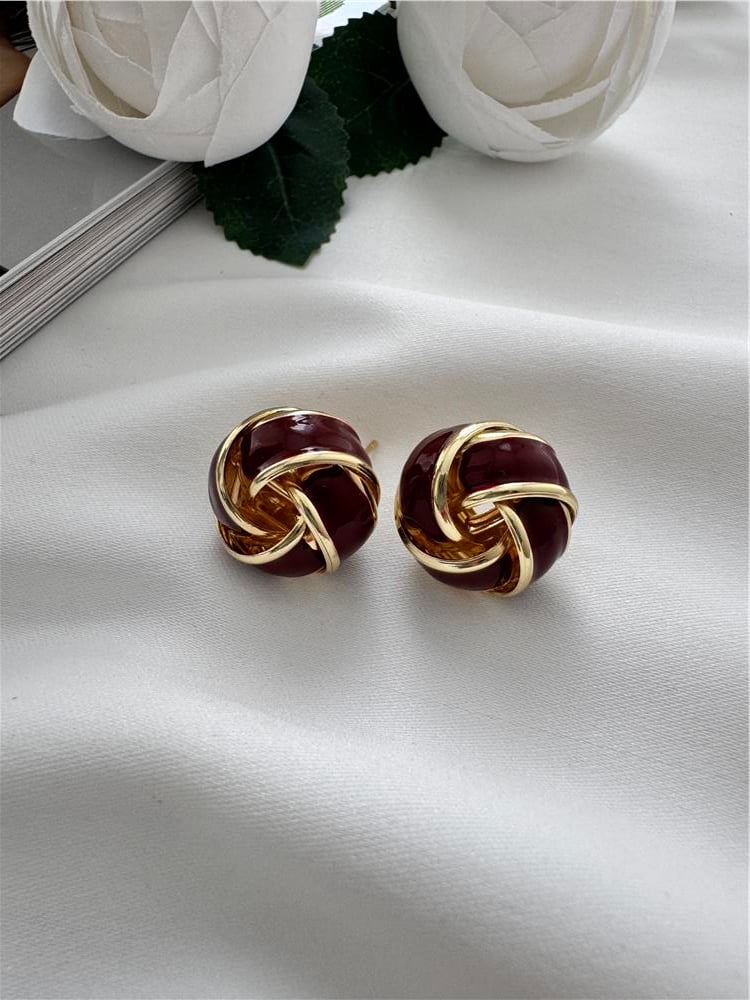 Bordo Vintage Düğüm Küpe