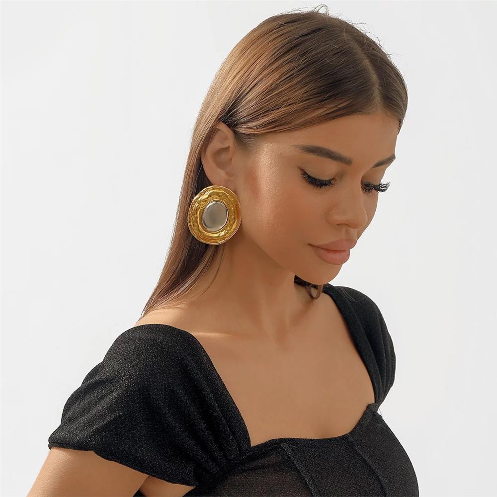 Büyük Gold Silver Oval Küpe