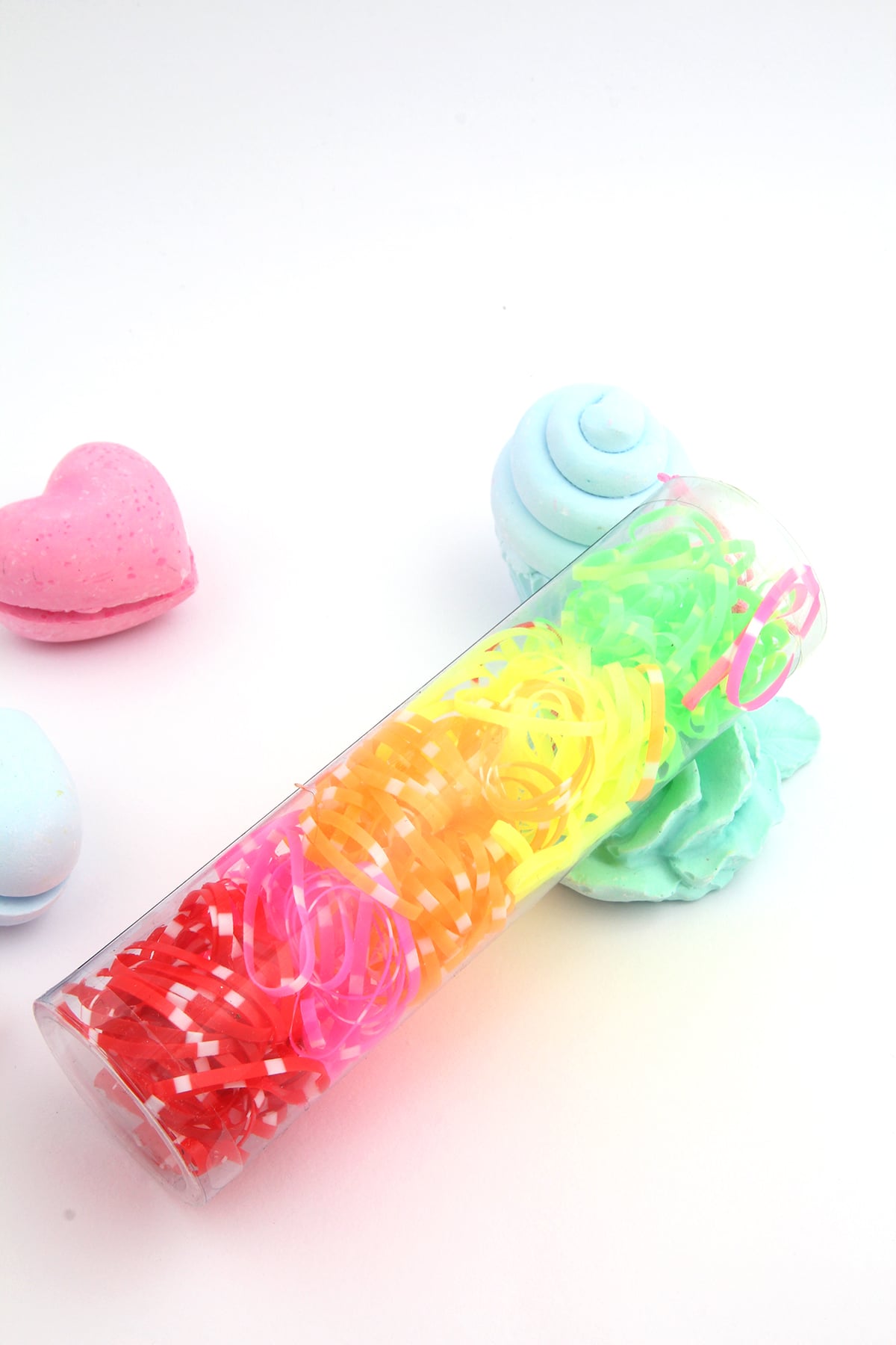 Canlı Renk Gökkuşağı Mini Lastik Toka Kutusu