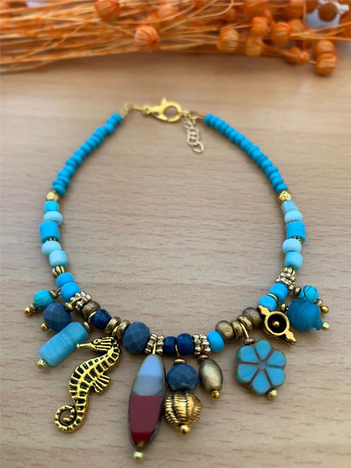 Deniz Atı Figürlü Çek Kristalli Charm Halhal