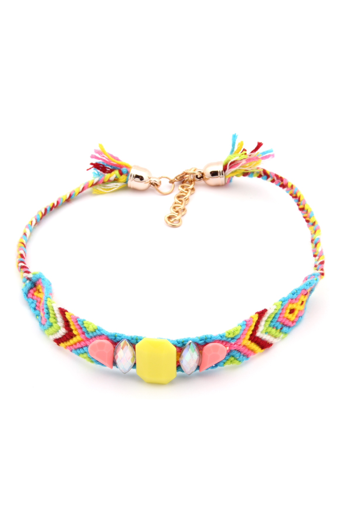 El Örgüsü Taşlı Tasarım Choker Kolye - Sarı