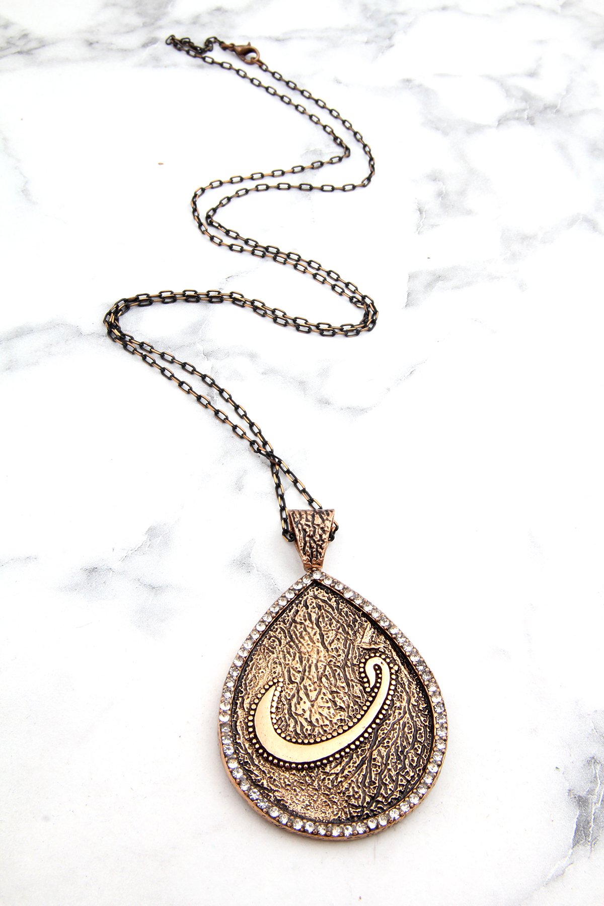 Elif Vav Yazılı Bronz Uzun Zincirli Kolye