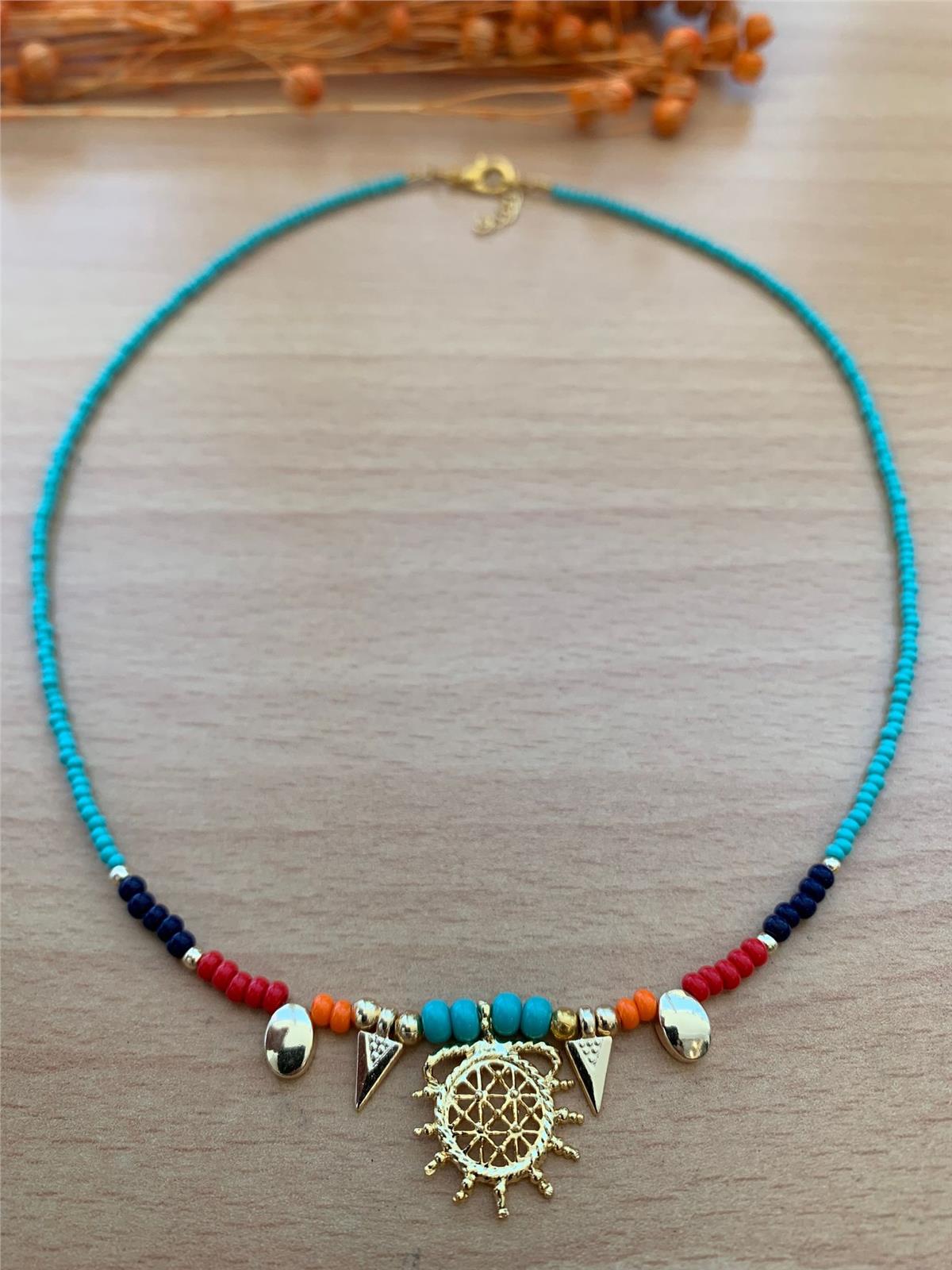 Etnik Figürlü Renkli Tasarım Kolye