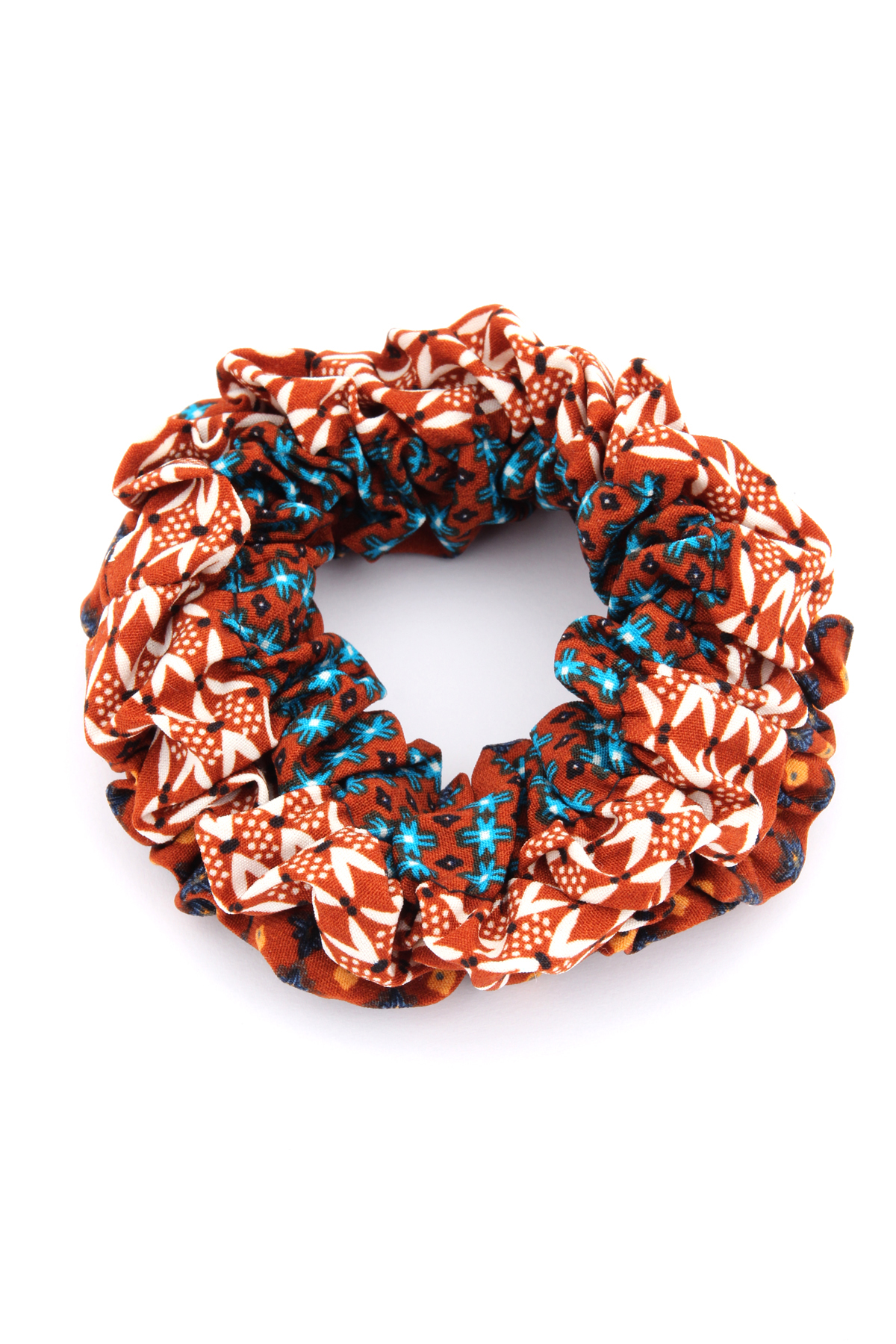Etnik Geometrik Desenli Scrunchie Toka-turuncu