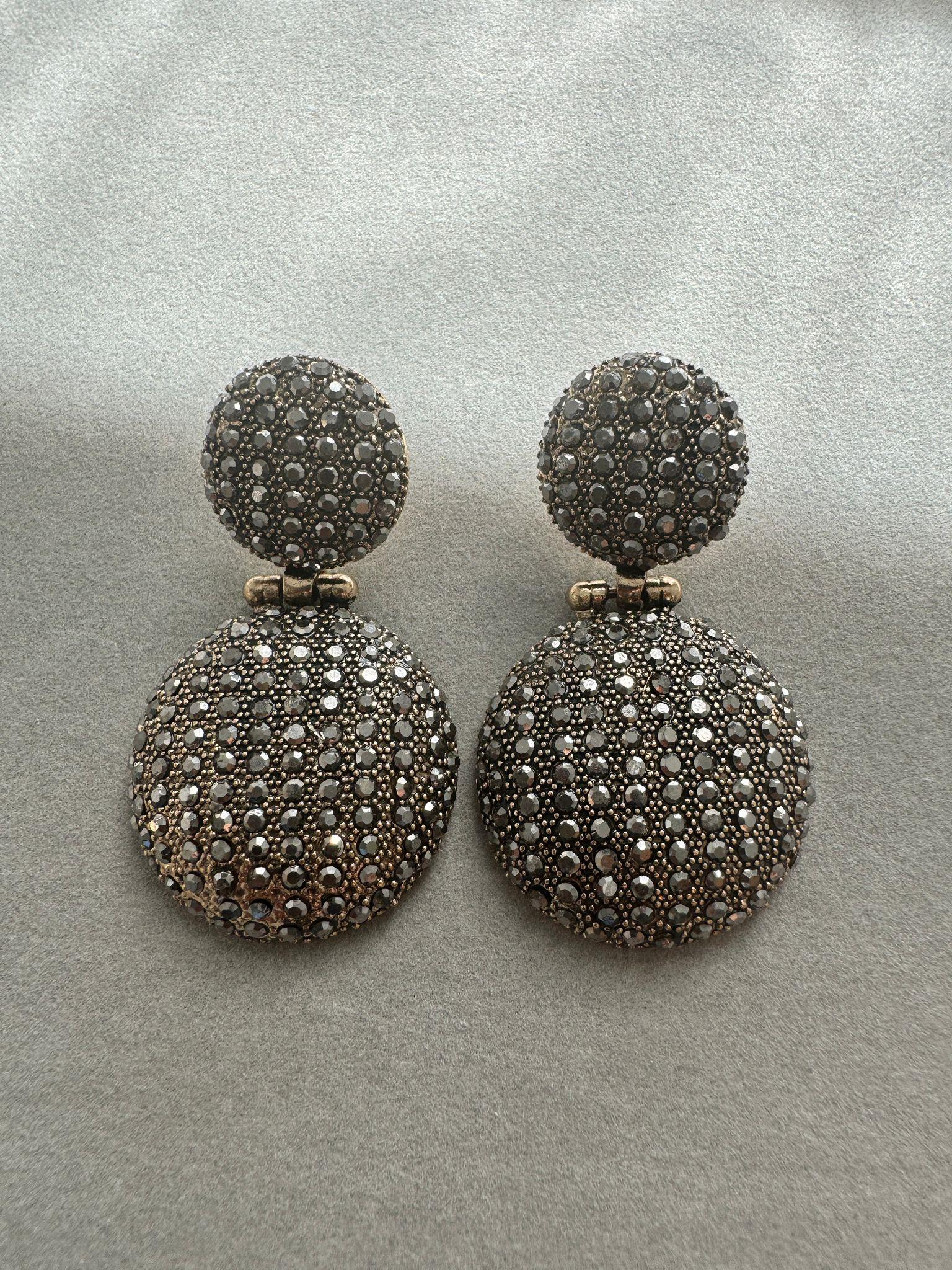 Füme Taşlı Oval Bronz Küpe