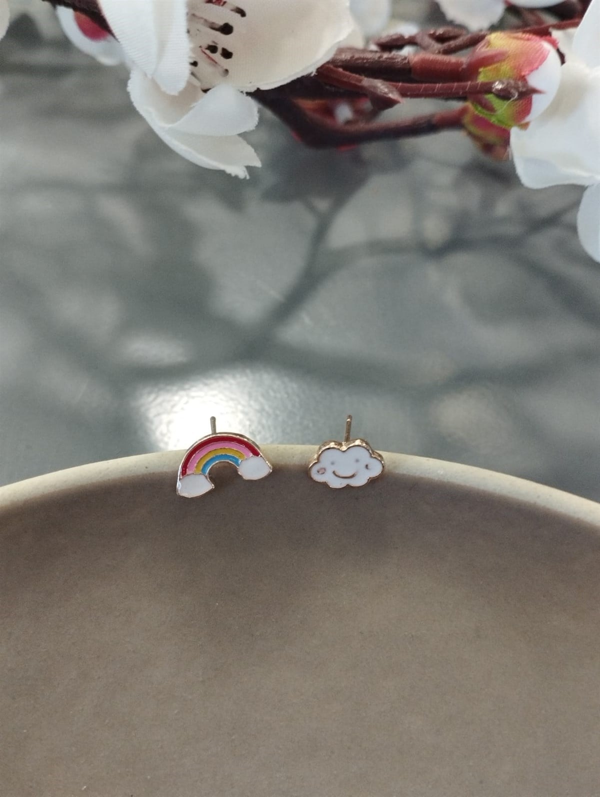 Gökkuşağı ve Bulut Minimal Küpe