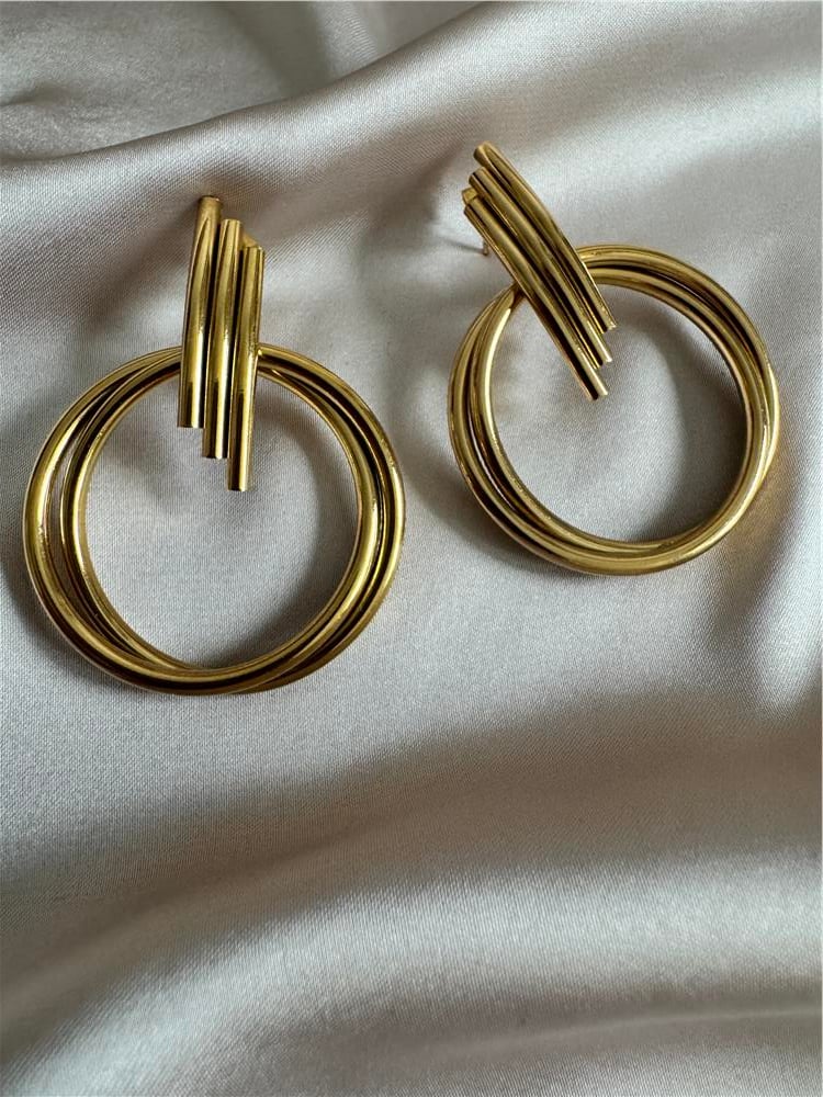 Gold Çubuk ve Daire Büyük Çelik Küpe