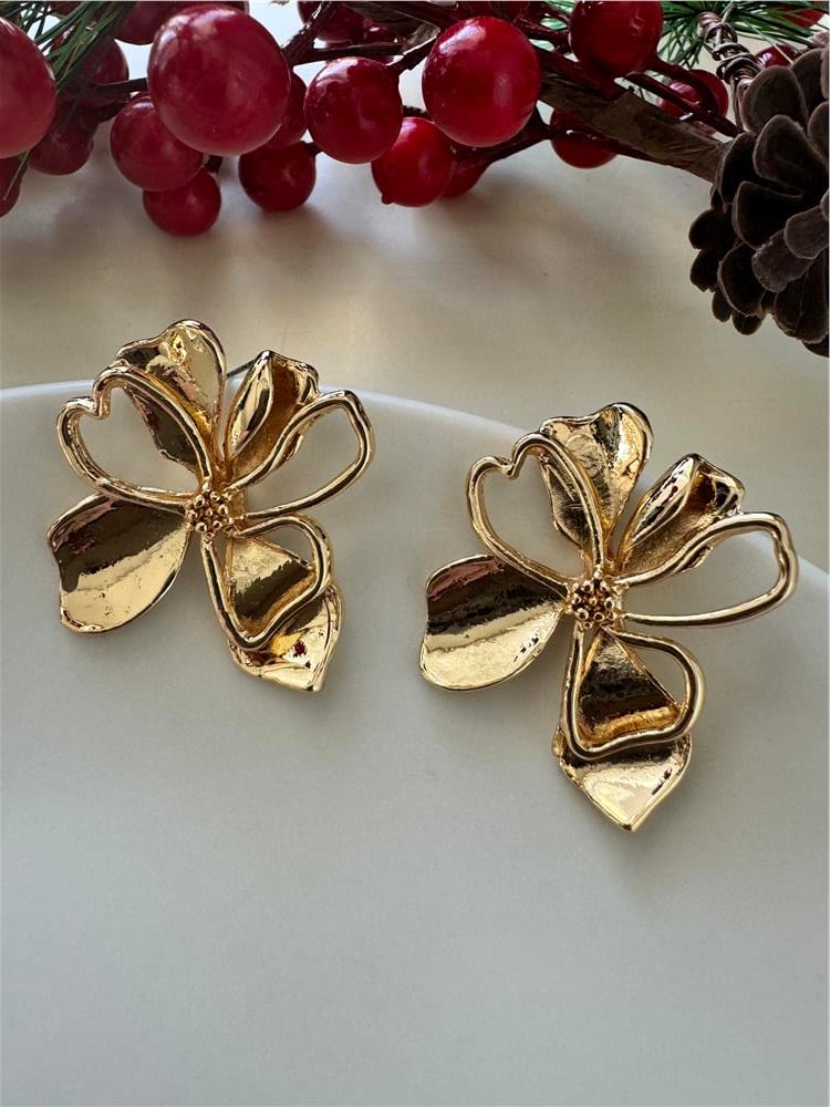 Gold İki Katmanlı Çiçek Küpe