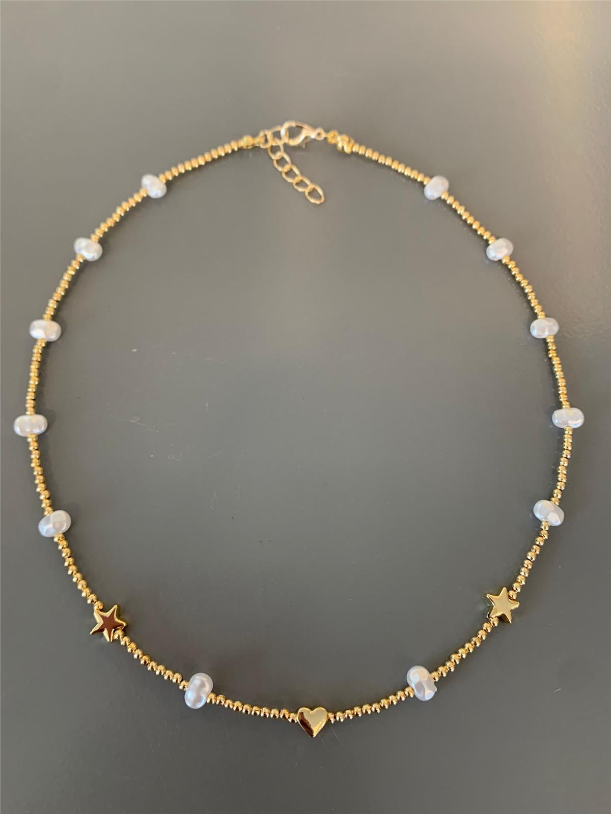 Gold Kalp ve Yıldızlı İncili Kolye