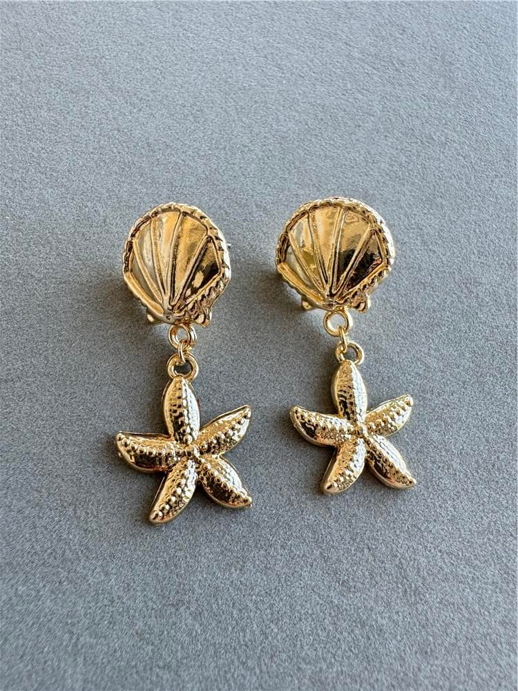 Gold Midye ve Deniz Yıldızı Küpe